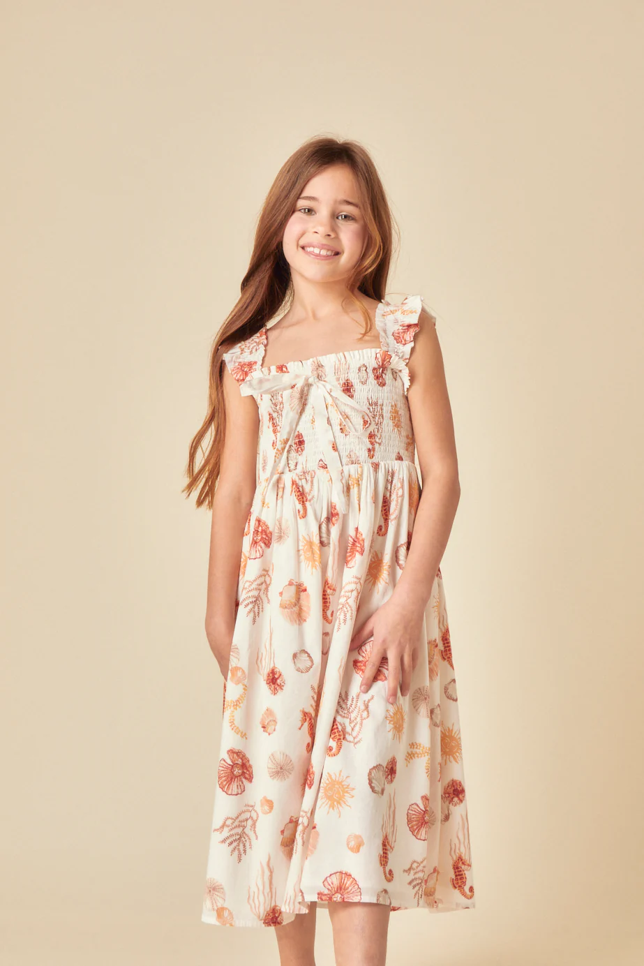 Girls White Shell Print Hadley Midi Dress