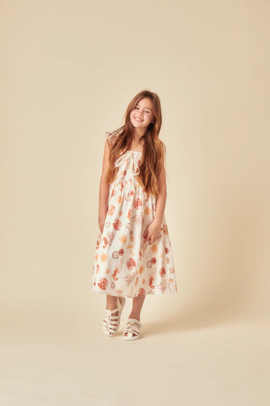 Girls White Shell Print Hadley Midi Dress - Image 2