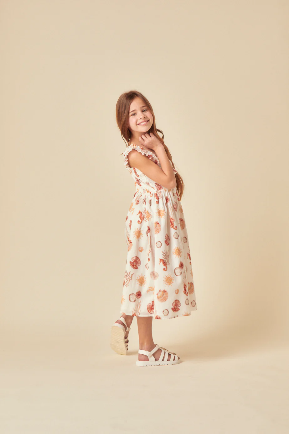 Girls White Shell Print Hadley Midi Dress - Image 3