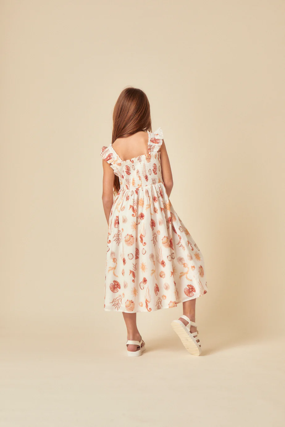 Girls White Shell Print Hadley Midi Dress - Image 5