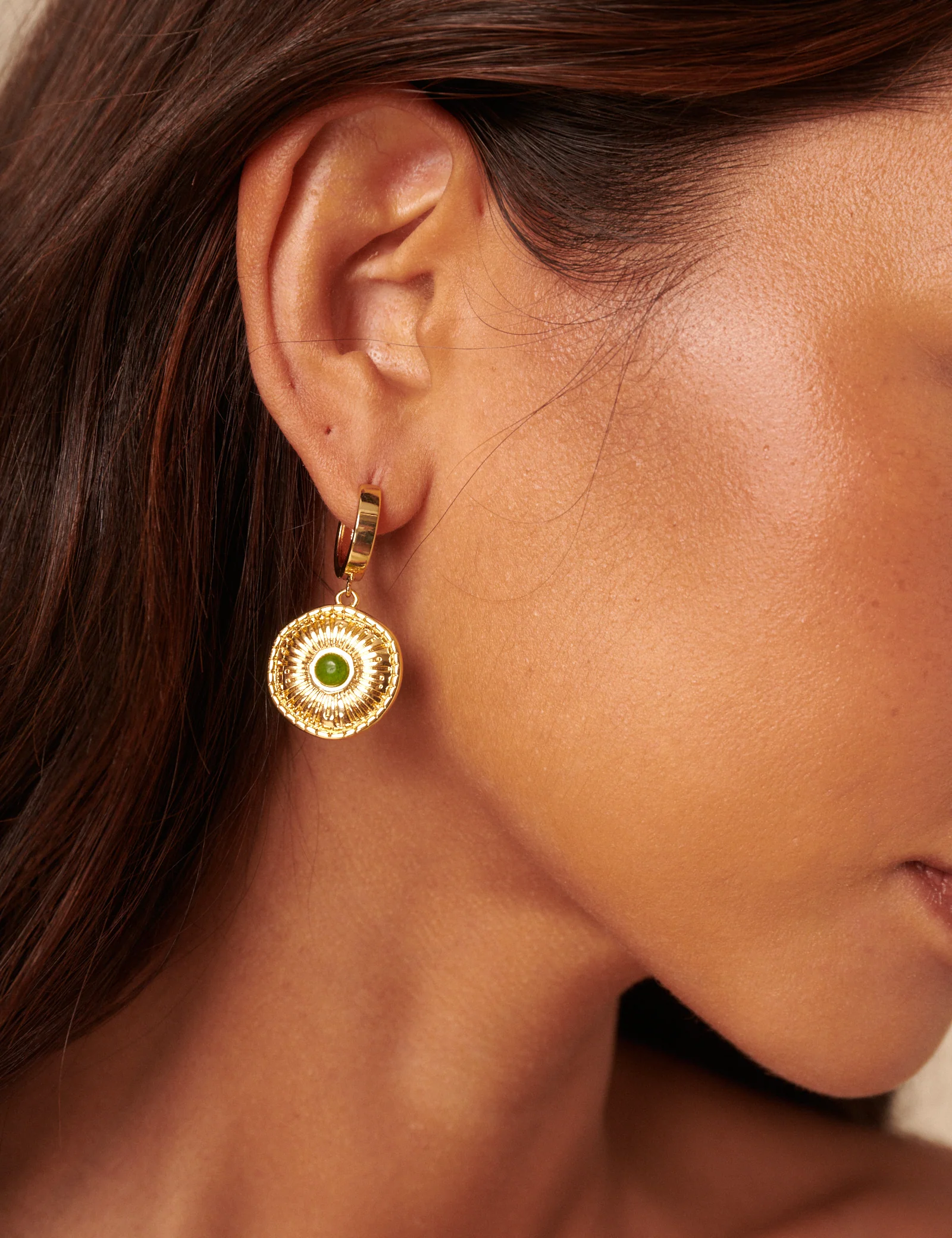 Gold Plated Drop Coin Hoops - Image 2