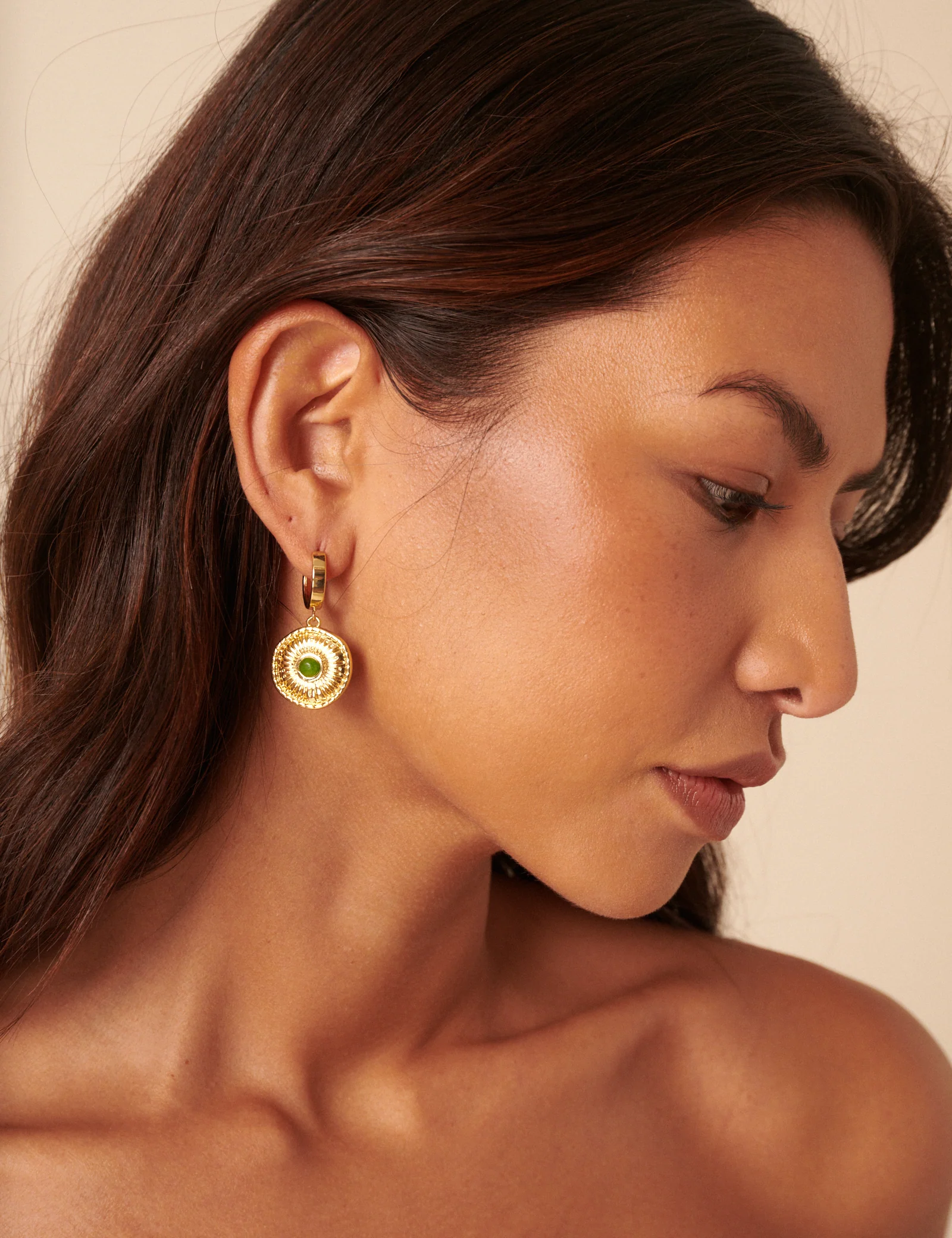 Gold Plated Drop Coin Hoops - Image 5