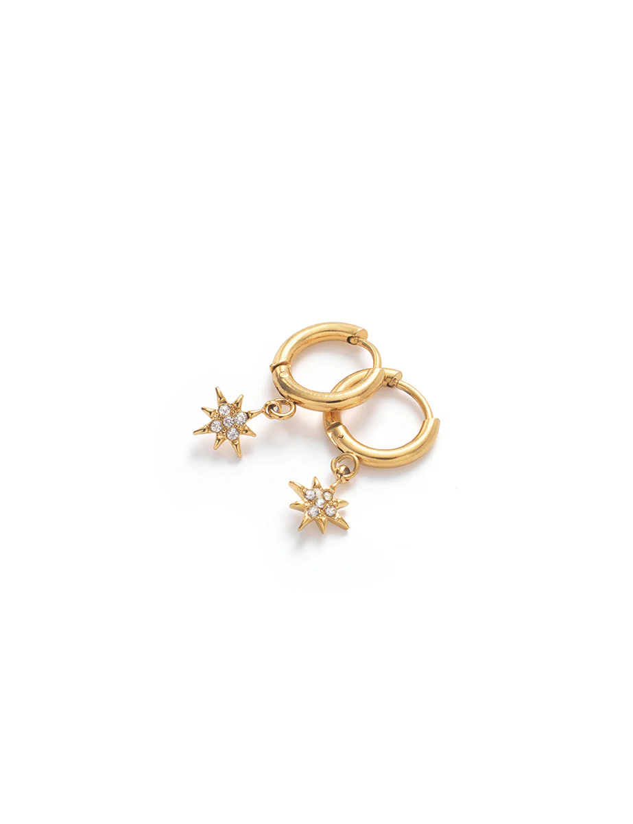 Gold Star Charm Huggie Hoop Earrings - Image 3