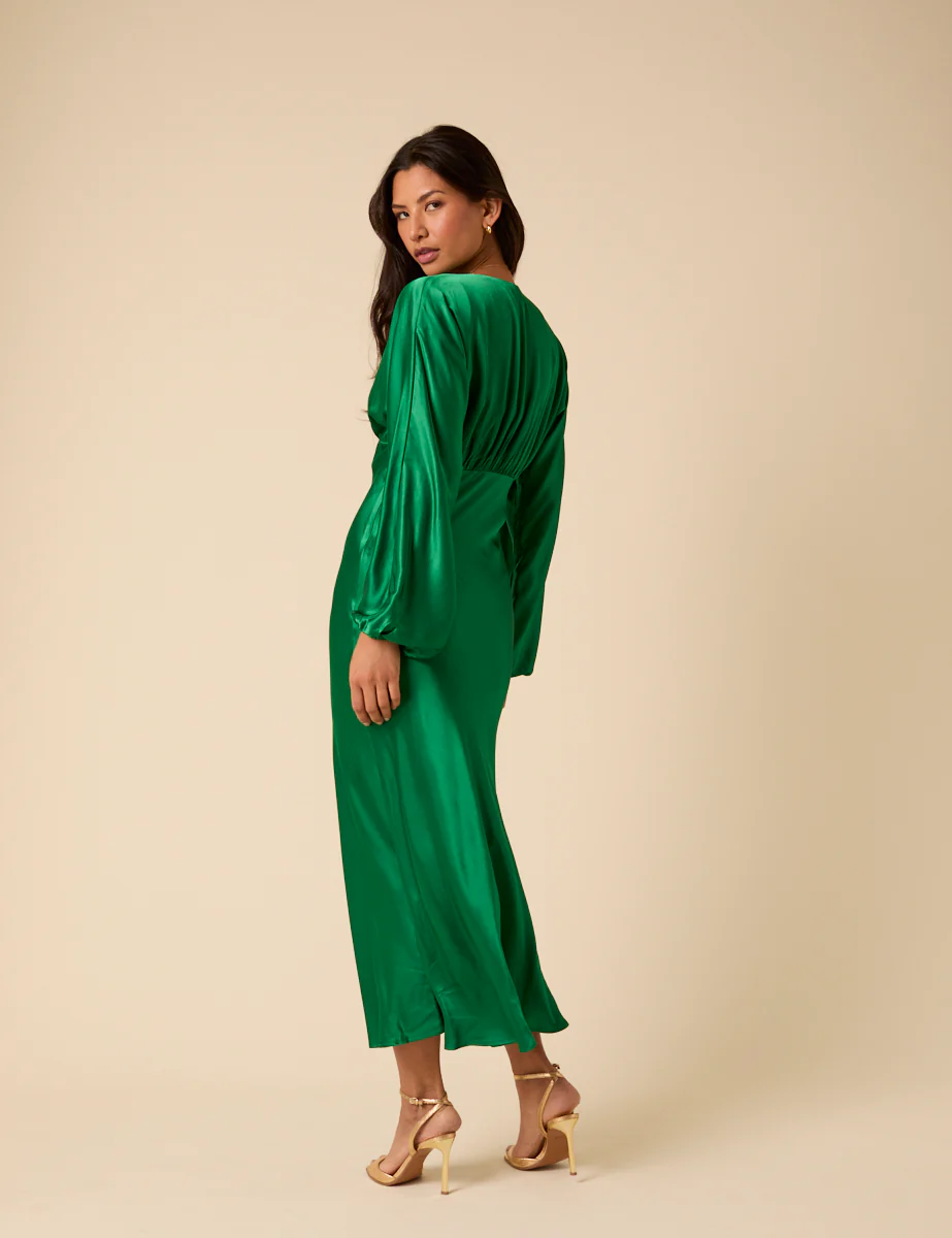 Green Satin Allura Midi Dress - Image 5