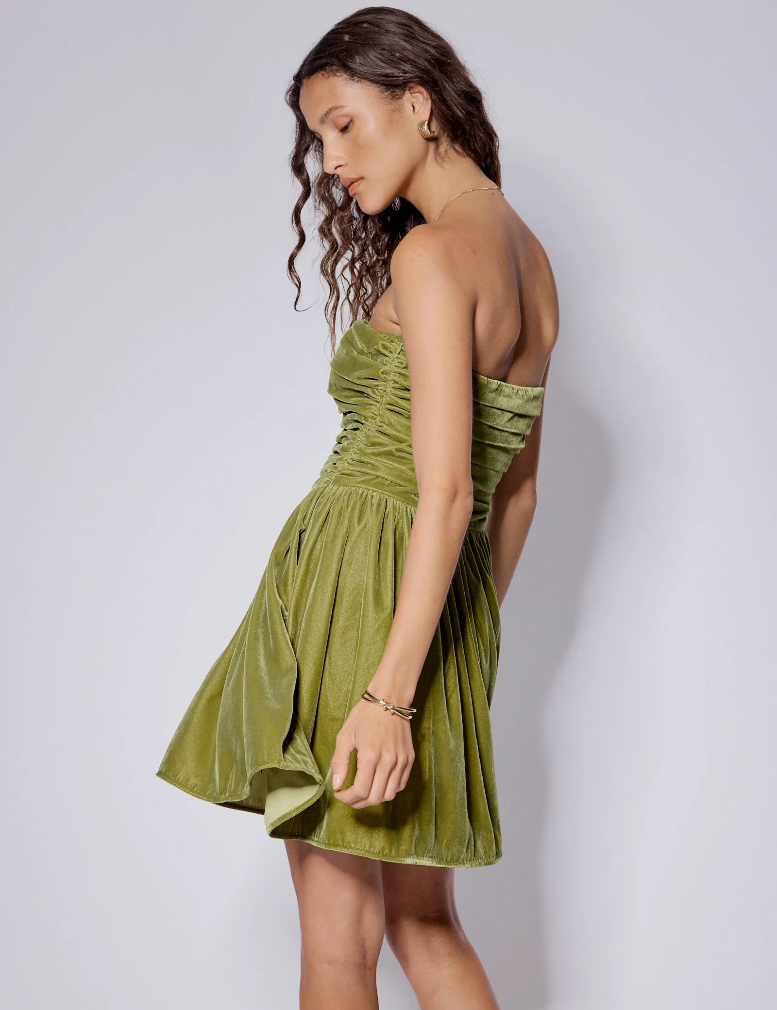 Green Velvet Bandeau Felicity Mini Dress - Image 4