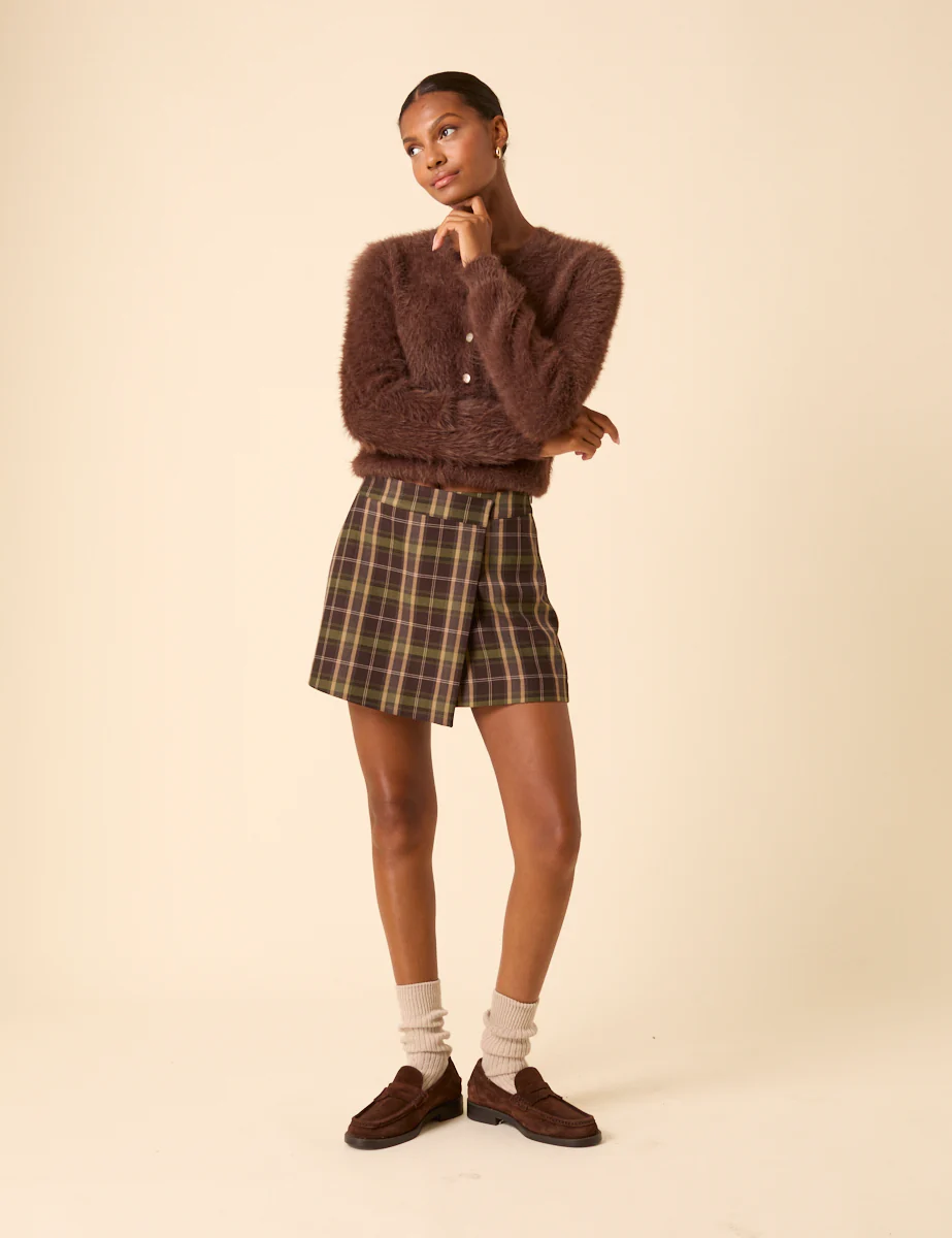 Green & Brown Check Mini Skort - Image 3