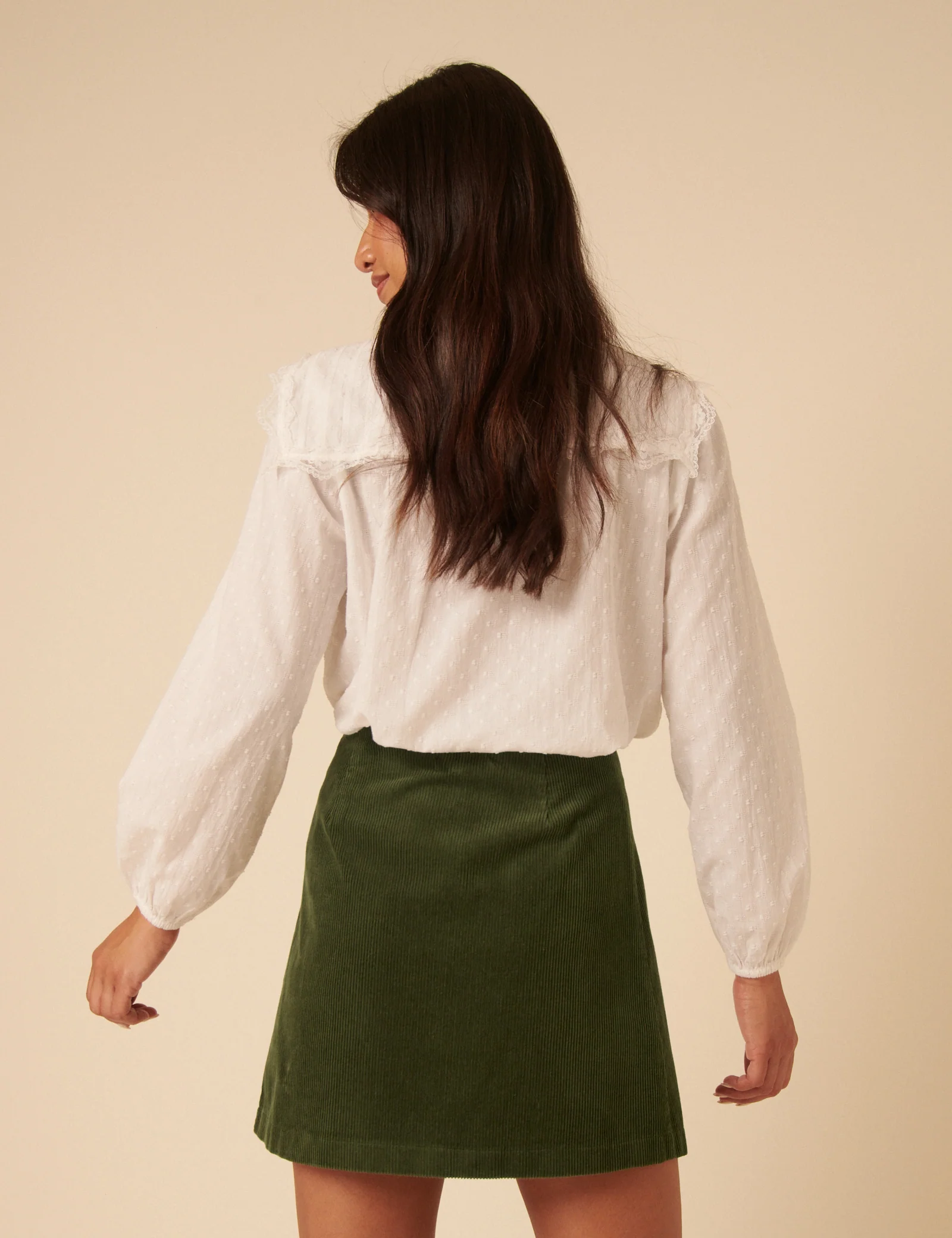 Green Cord Asymmetric Mini Skirt - Image 5
