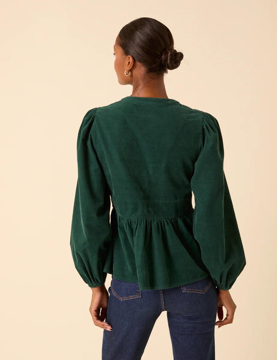Green Cord Balloon Sleeve Starlight Top - Image 5