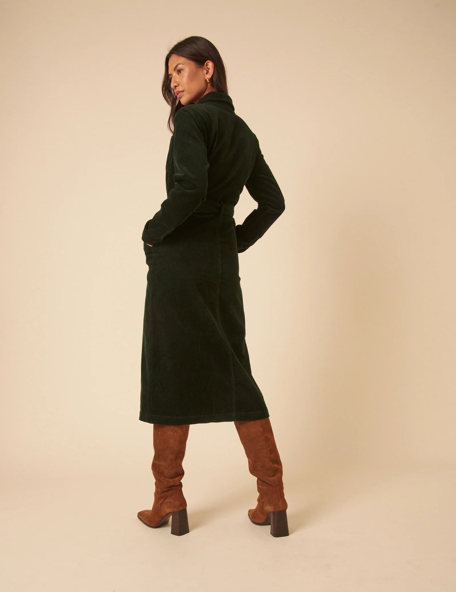 Green Cord Finchley Midi Shirt Dress - Image 4
