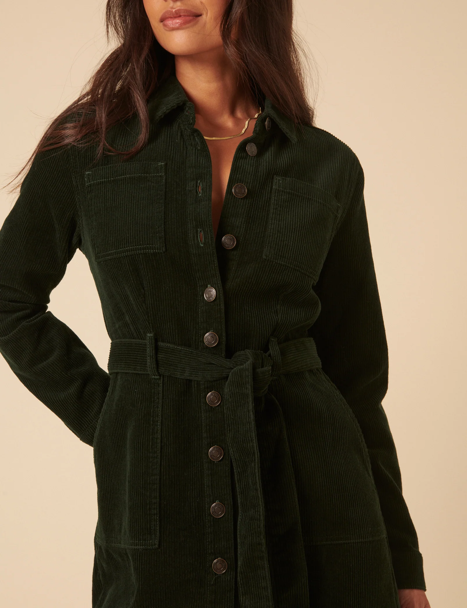 Green Cord Finchley Midi Shirt Dress - Image 5