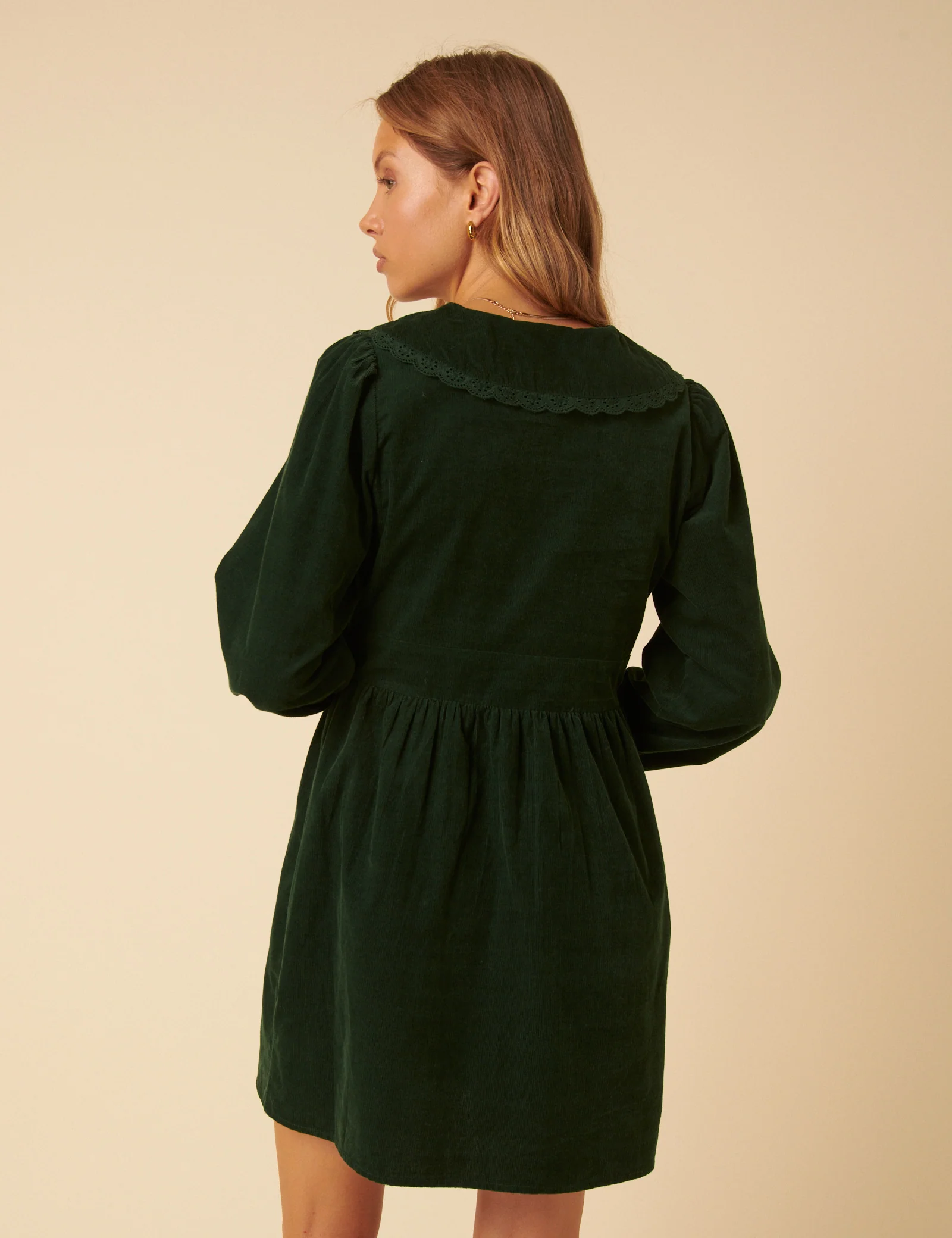 Green Cord Peter Pan Collar Meghan Mini Dress - Image 5