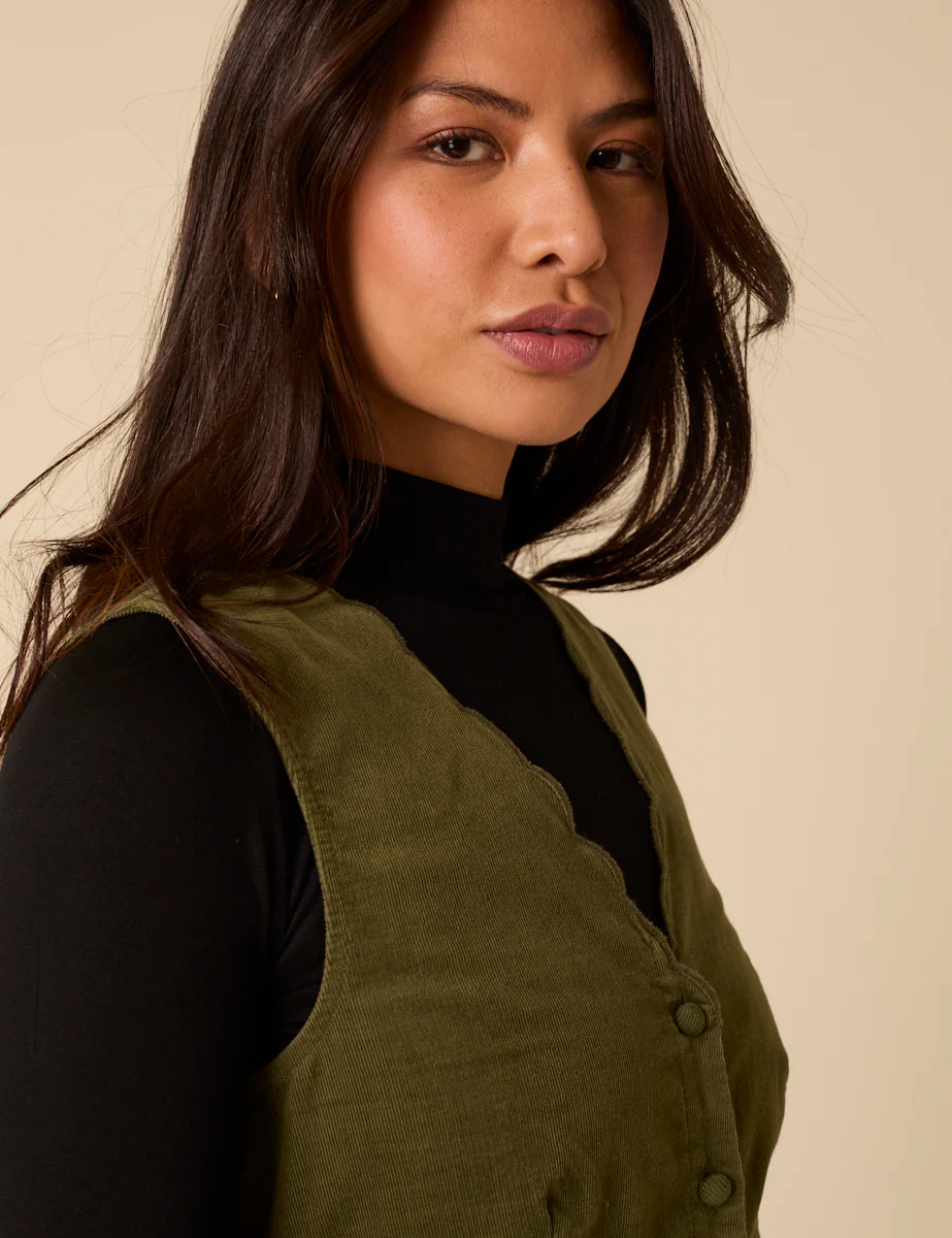 Green Cord Leone Pinafore Mini Dress - Image 2