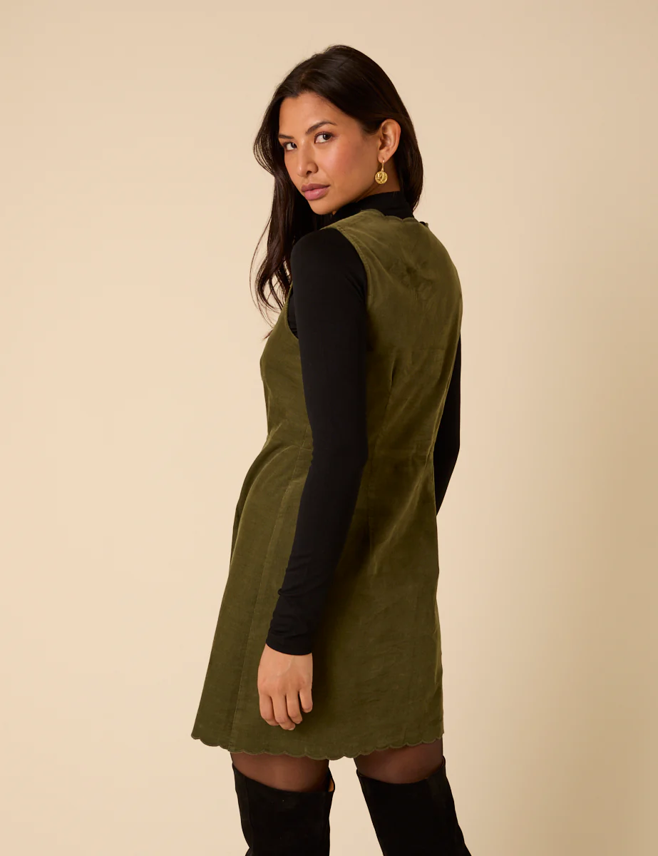 Green Cord Leone Pinafore Mini Dress - Image 5