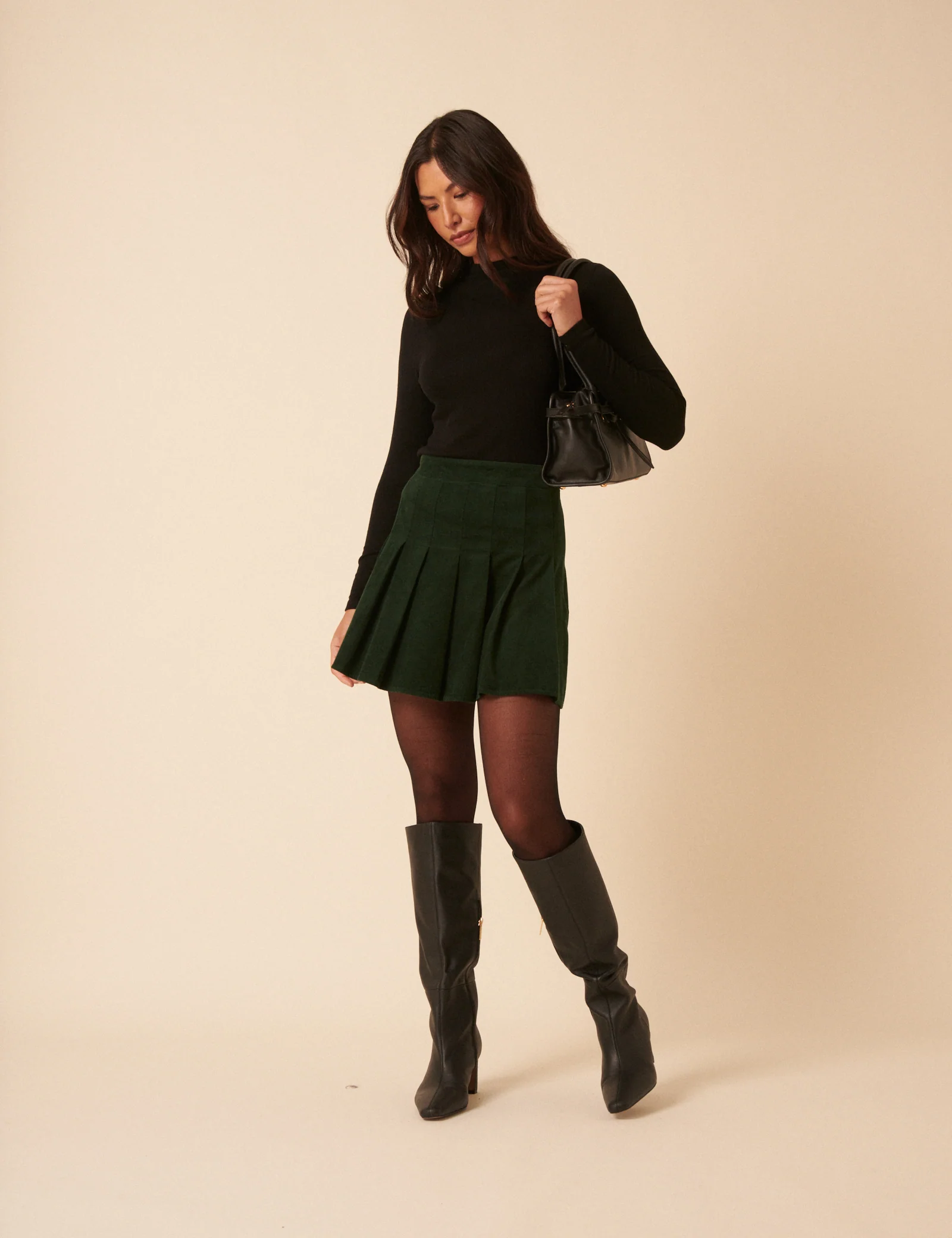Green Cord Pleated Mini Skirt - Image 4