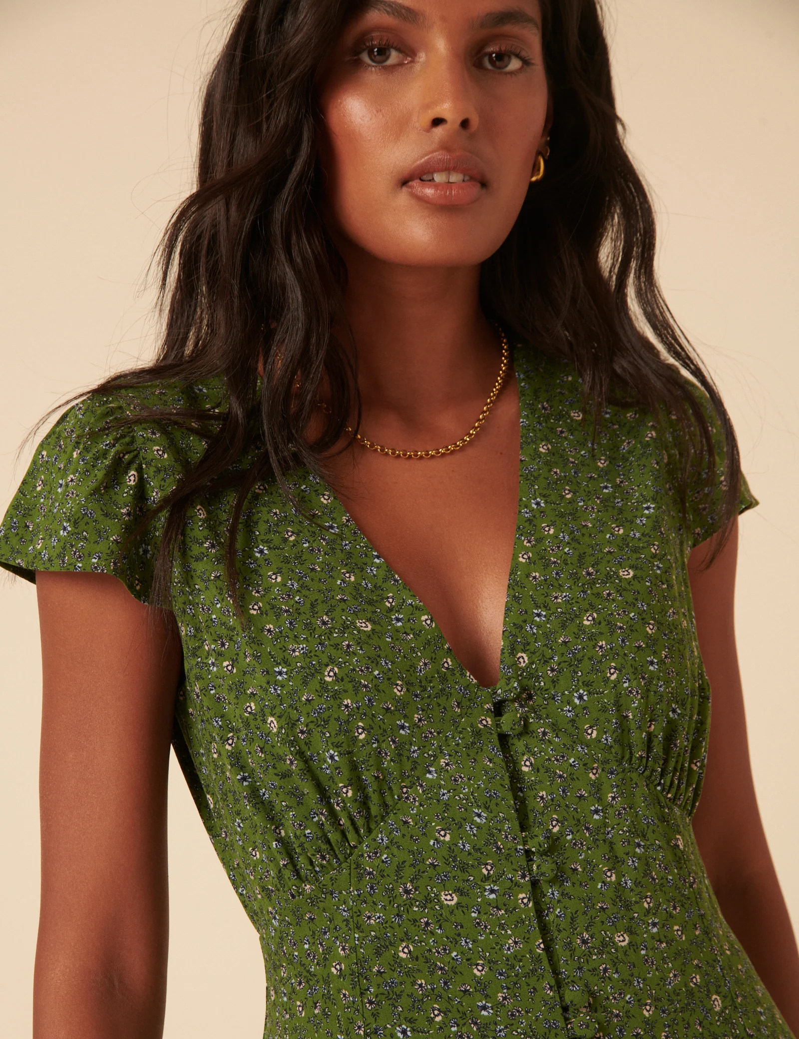 Green Ditsy Floral Avery Midi Dress - Image 2