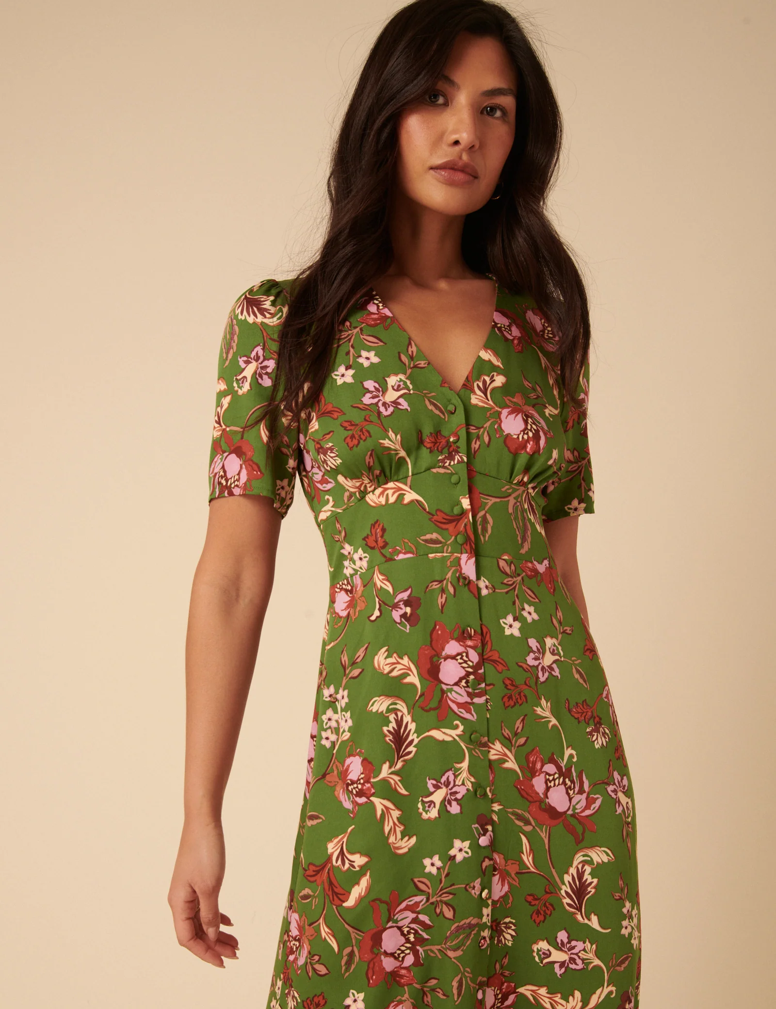 Green Floral Alexa Midi Dress - Image 2