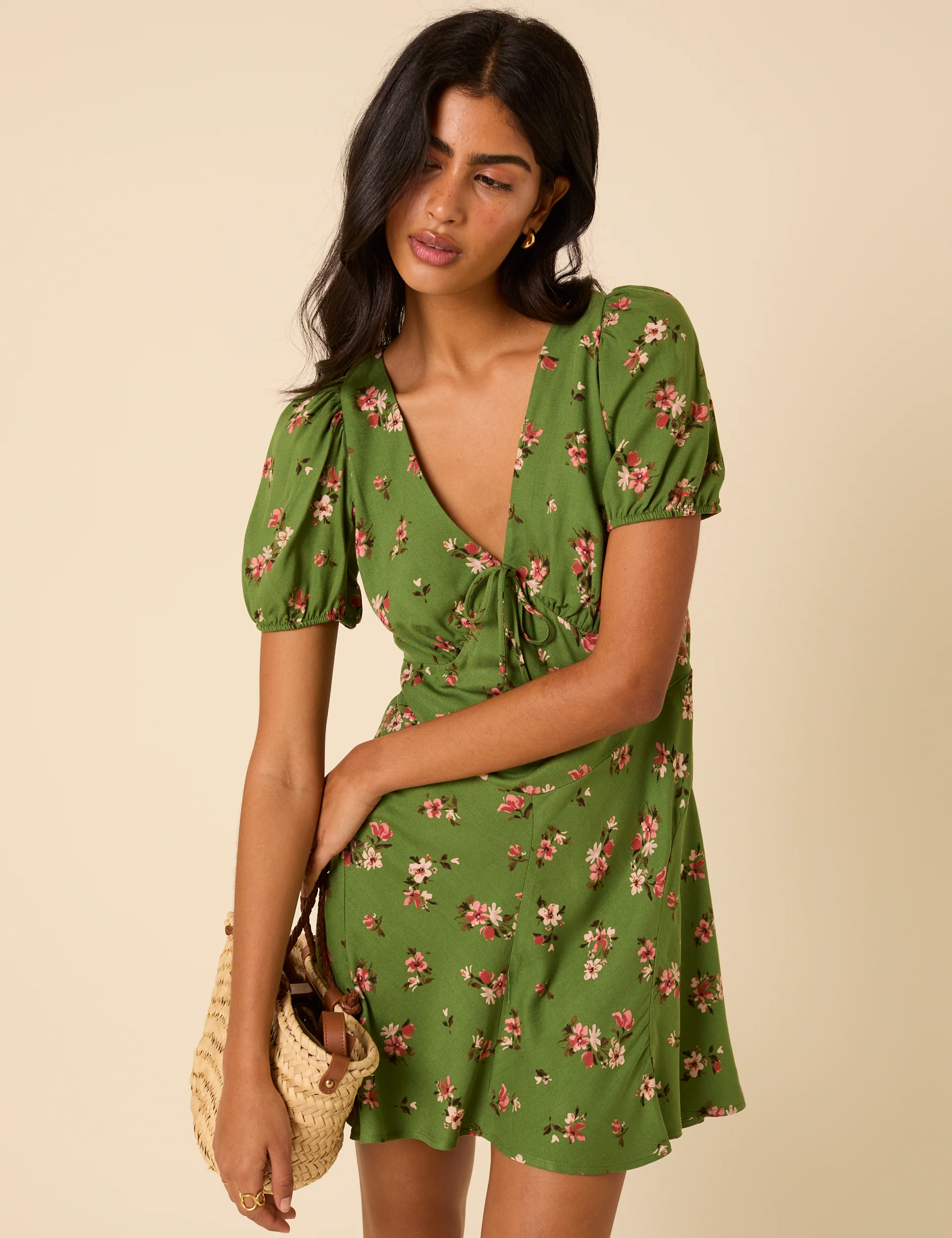 Green Floral Ella Mini Dress - Image 3