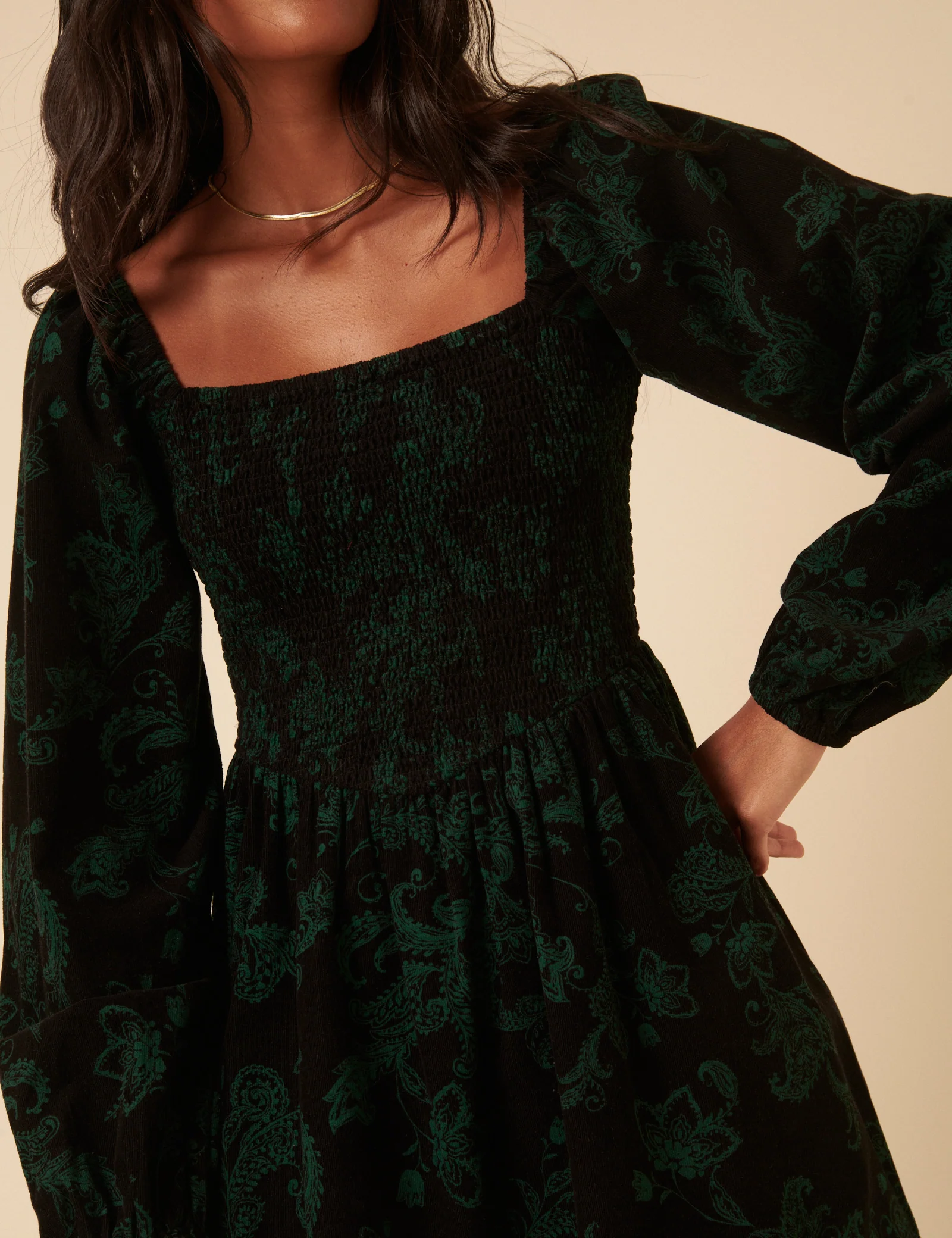 Green Floral Embroidered Long Sleeve Jupiter Mini Dress - Image 2