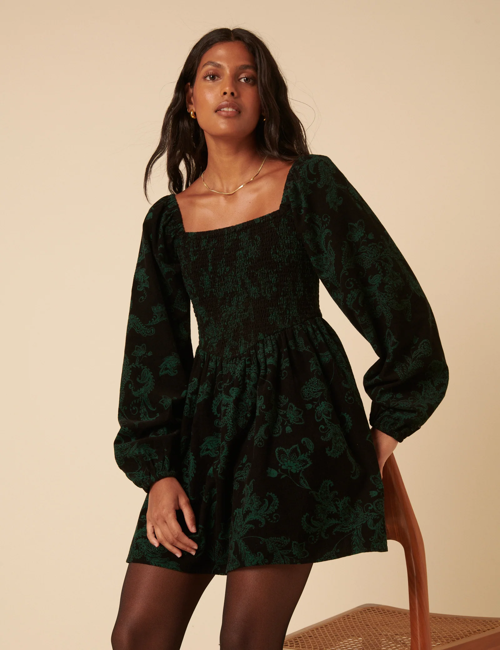 Green Floral Embroidered Long Sleeve Jupiter Mini Dress - Image 4