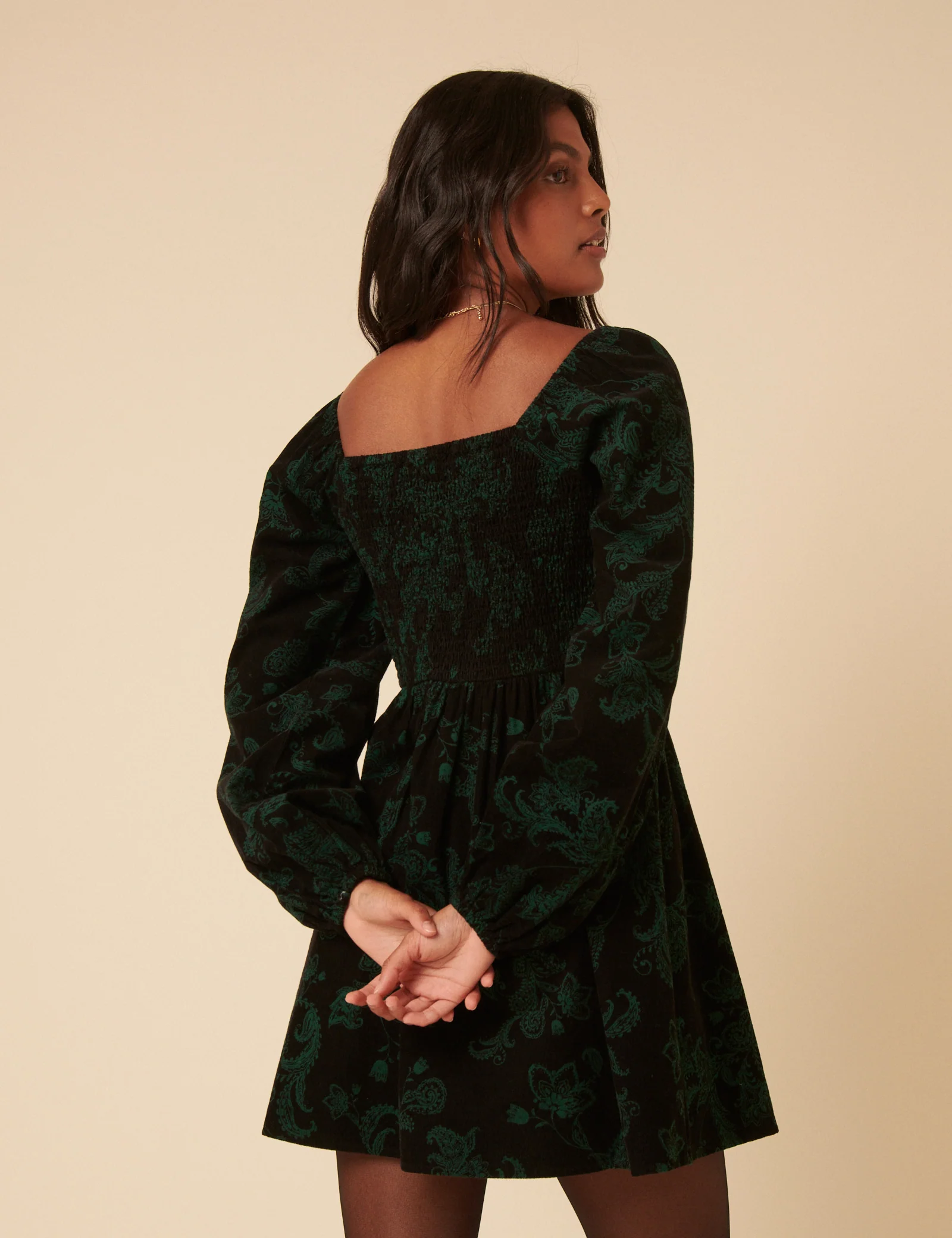 Green Floral Embroidered Long Sleeve Jupiter Mini Dress - Image 5