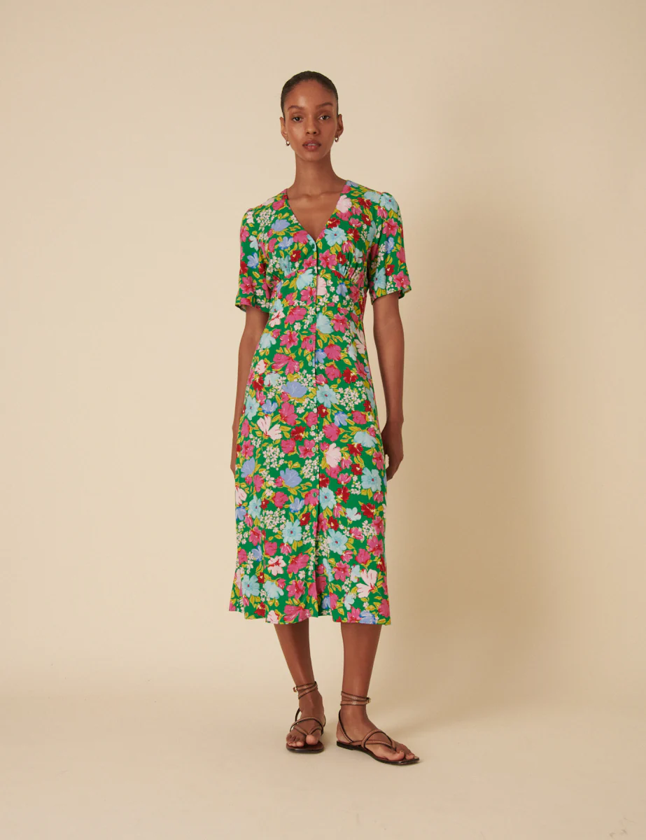 Green Floral Alexa Midi Dress