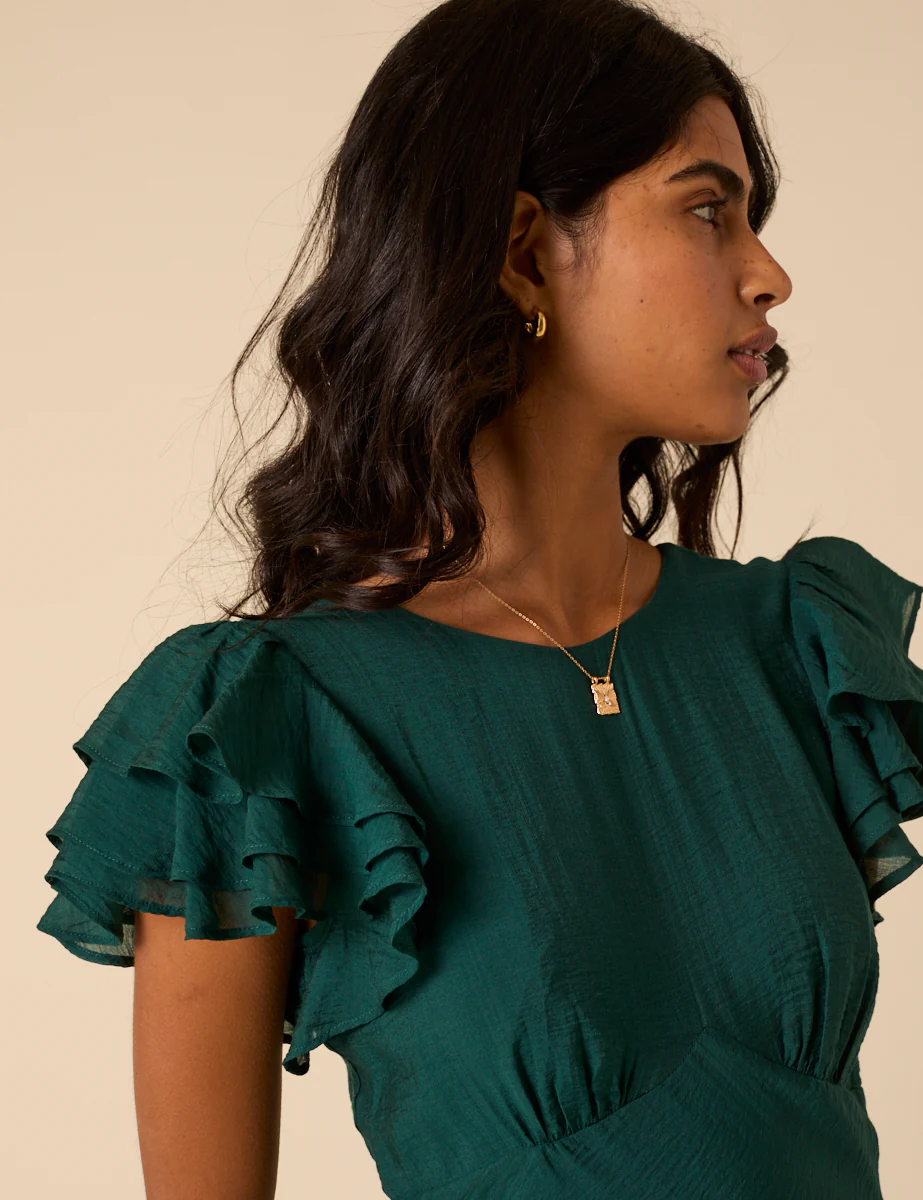 Green Frill Sleeve Lola Midi Dress - Image 4