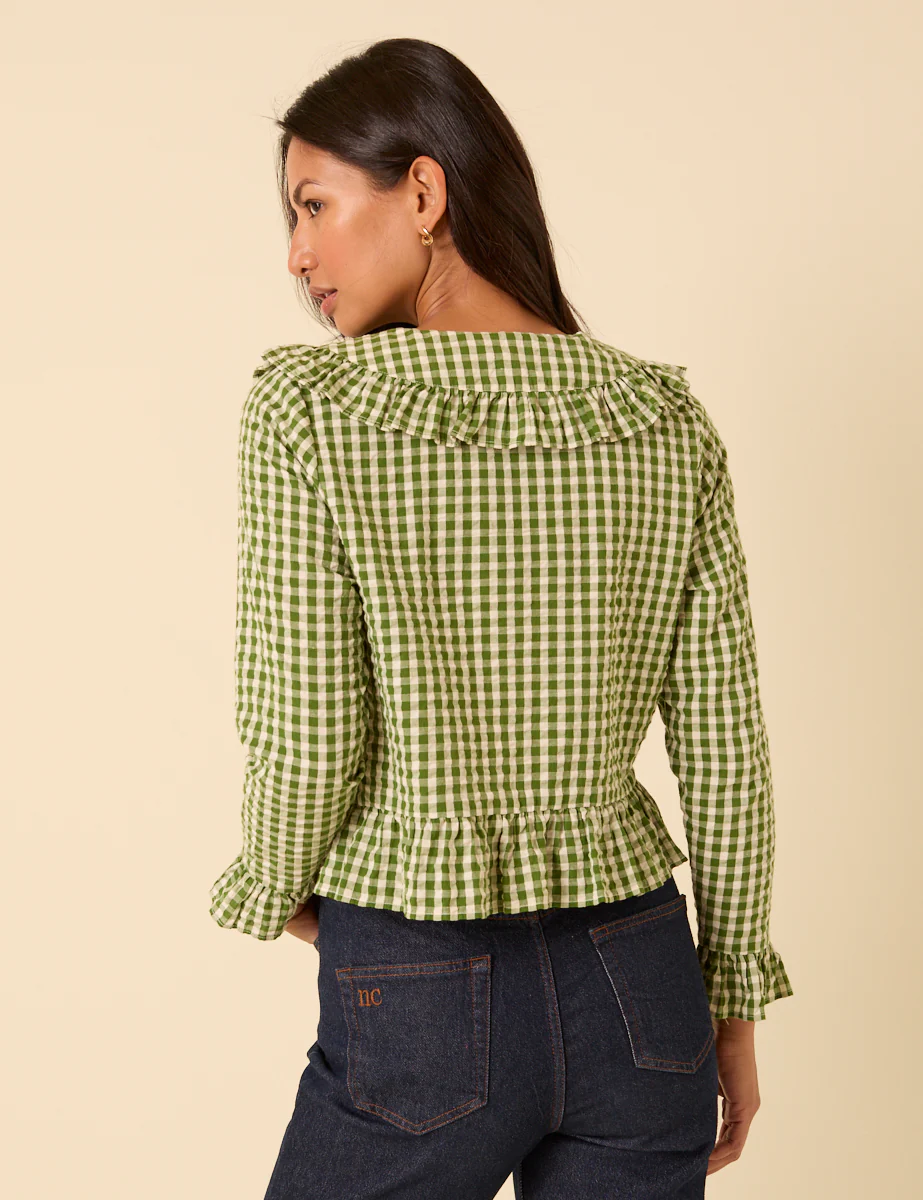 Green Gingham Ruffle Blouse - Image 5
