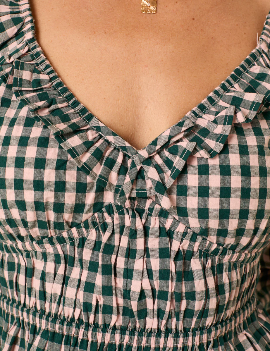 Green Gingham Shirred Top - Image 2