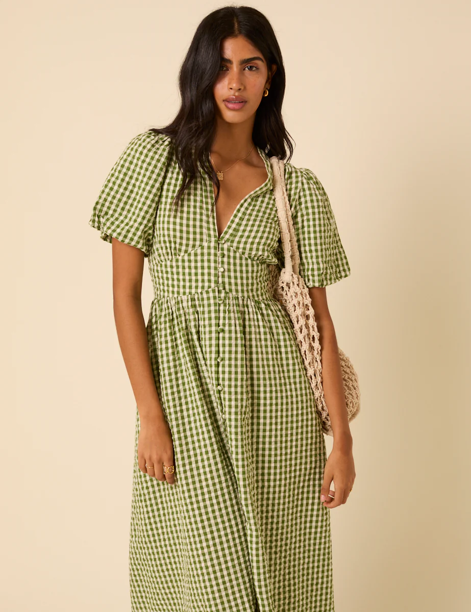 Green Gingham Starlight Midi Dress - Image 3