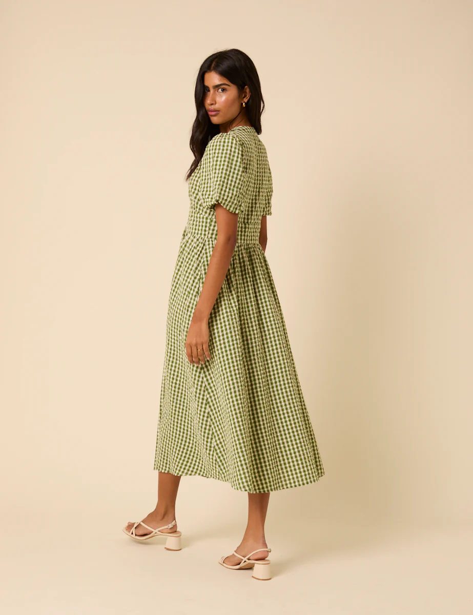 Green Gingham Starlight Midi Dress - Image 4