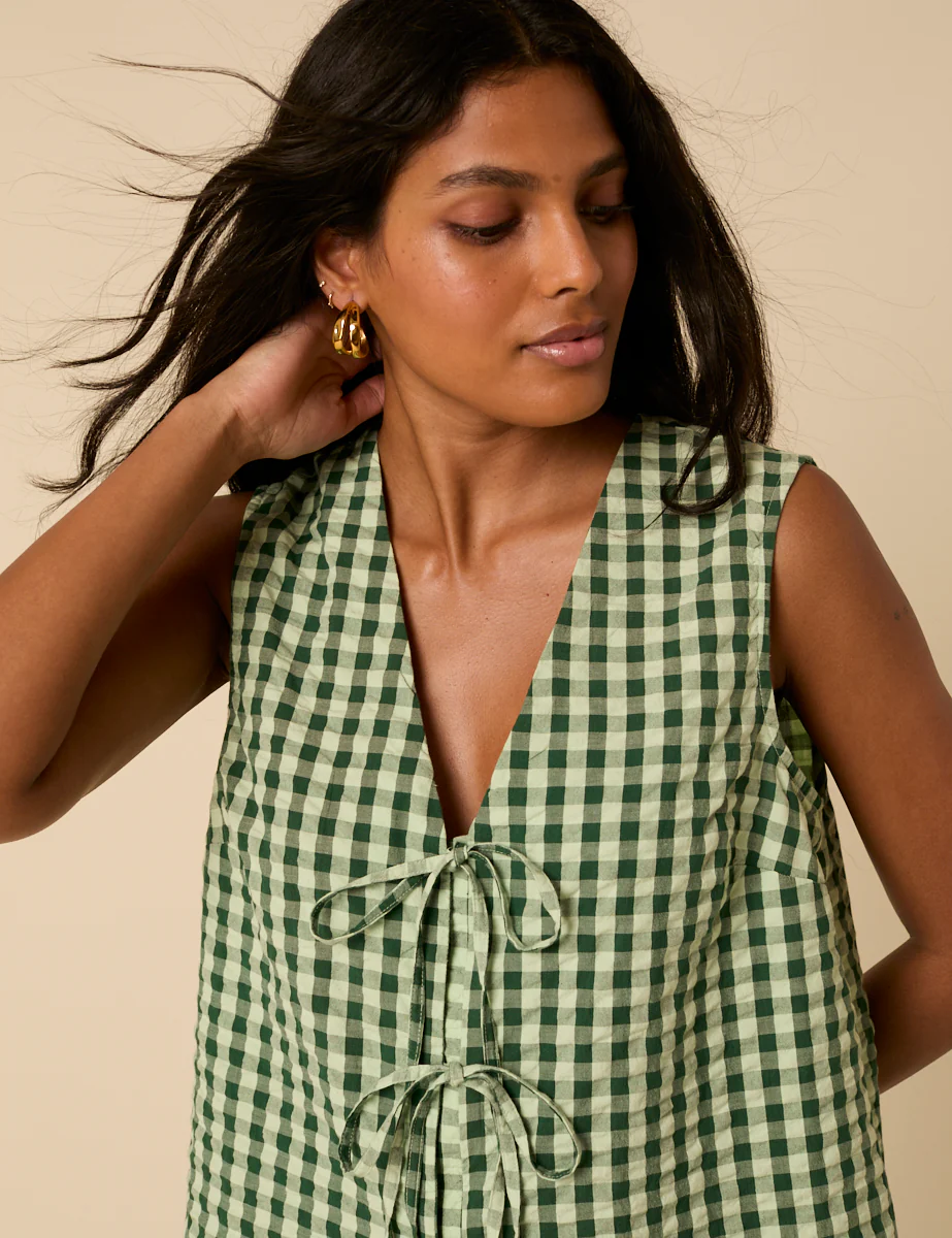 Green Gingham Tie Front Tessa Top - Image 3