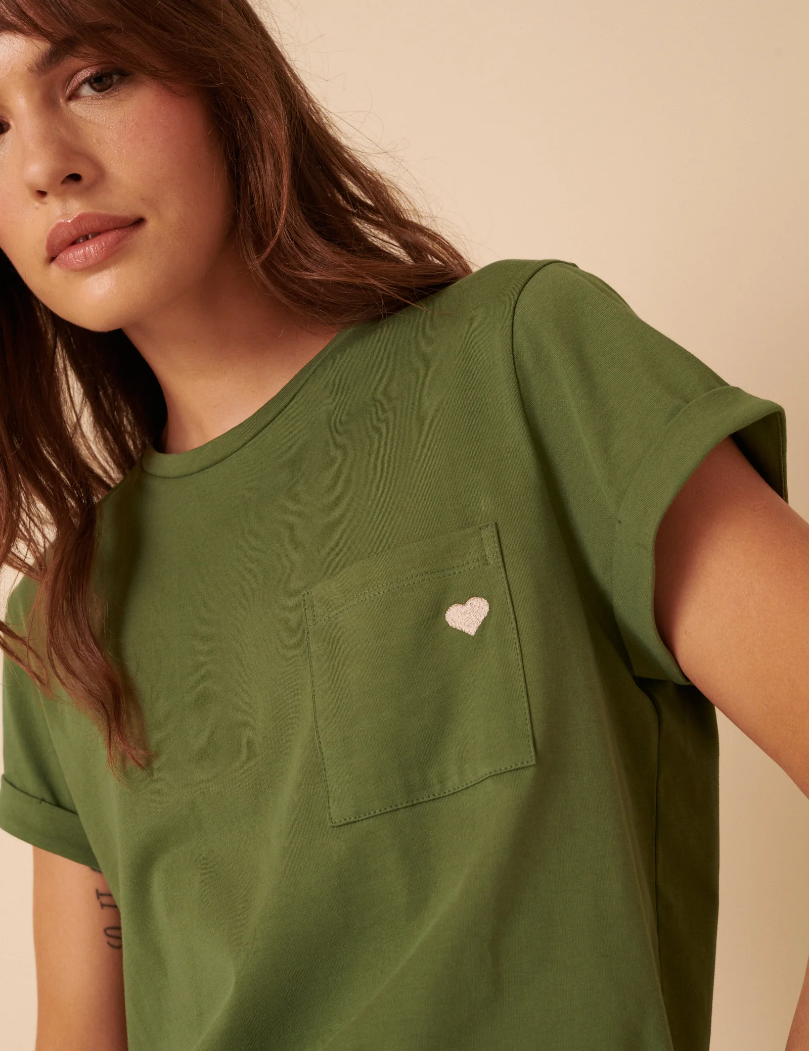 Green Heart Embroidered T-Shirt - Image 2