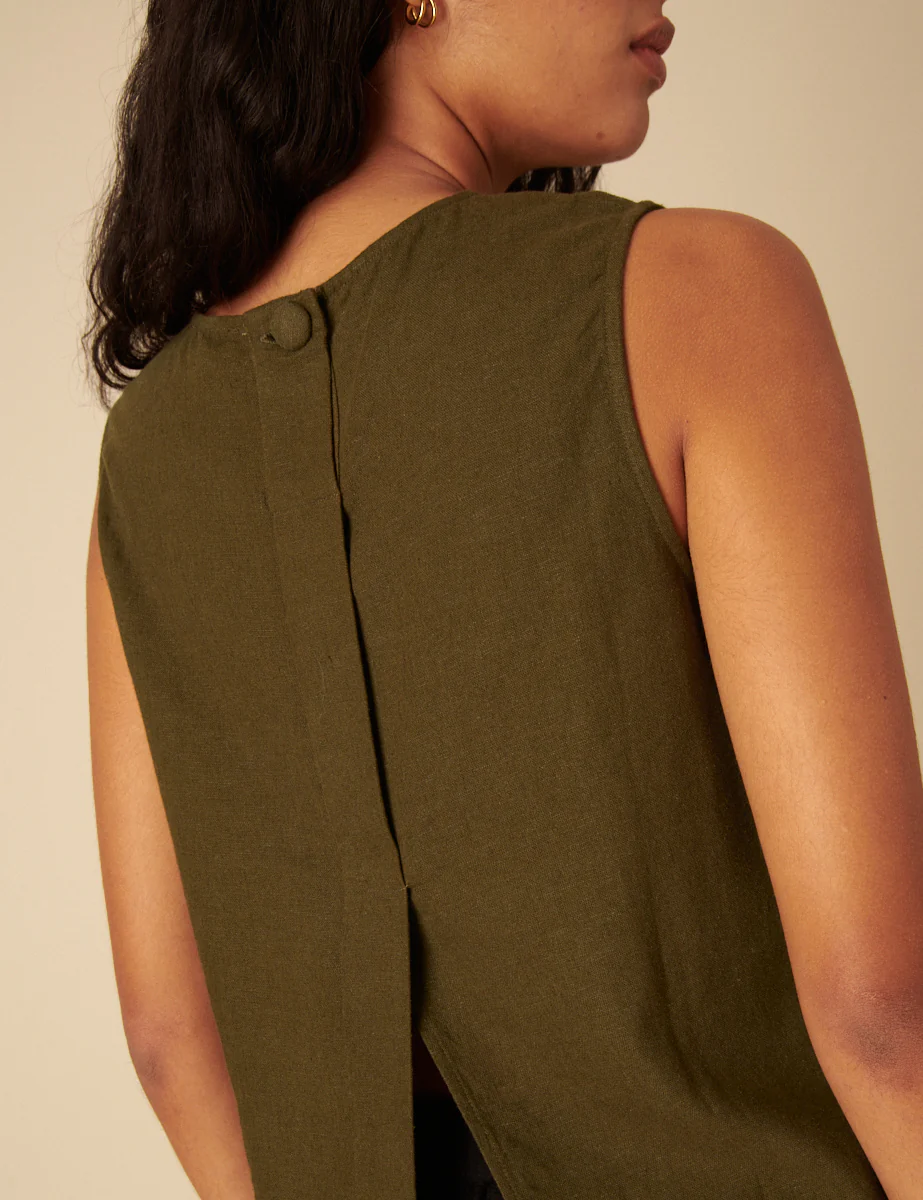 Green Linen-Blend Swing Top - Image 2