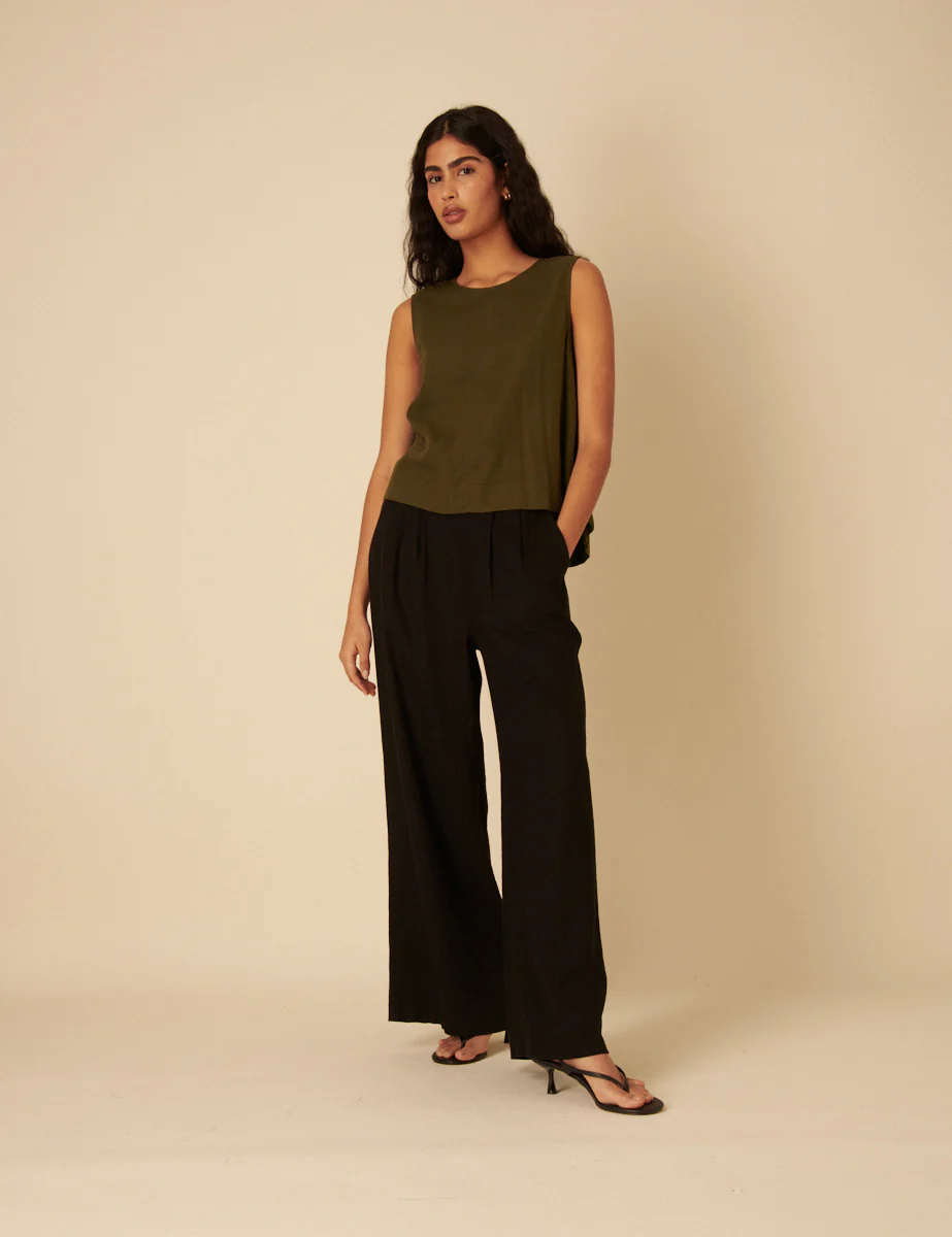 Green Linen-Blend Swing Top - Image 3