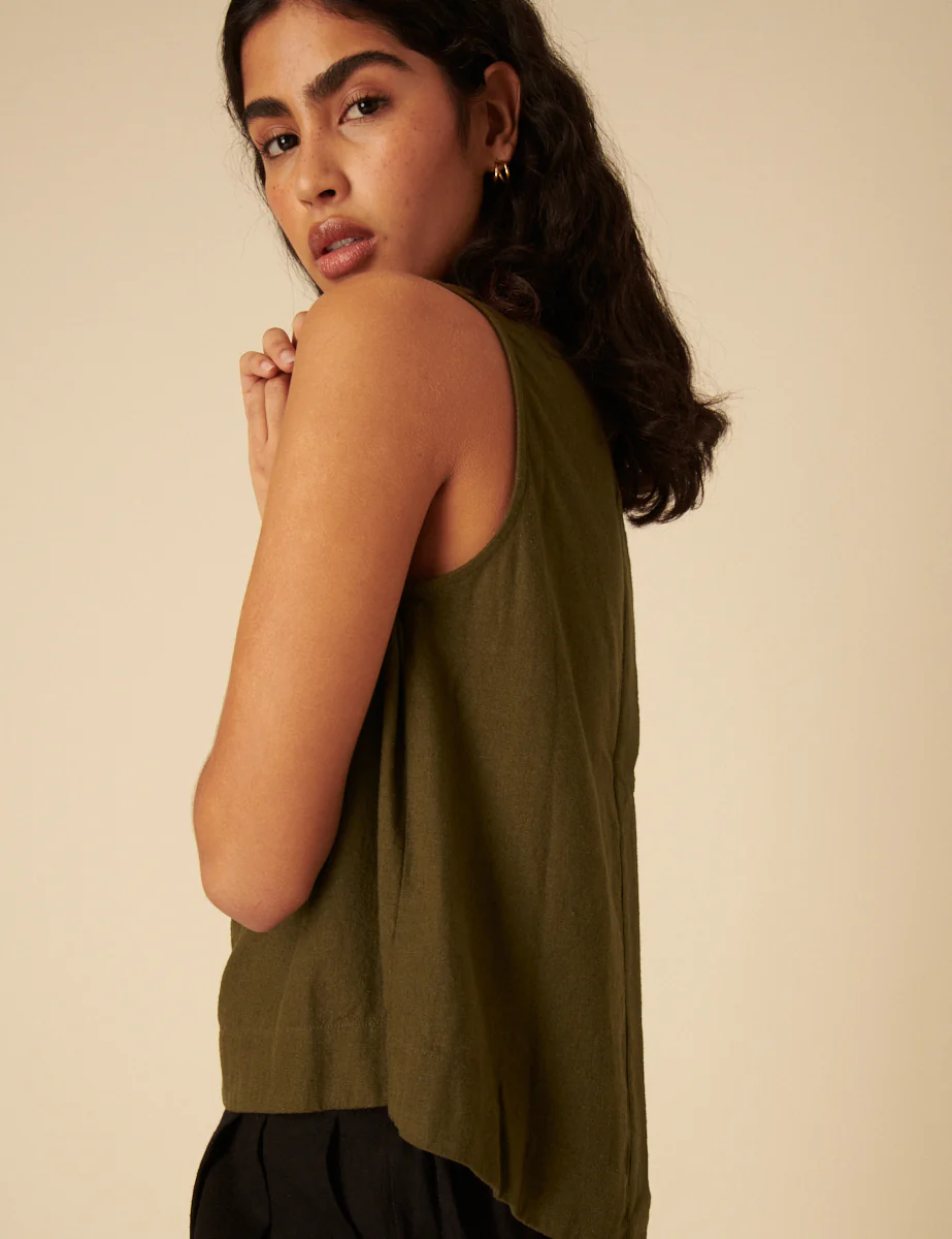 Green Linen-Blend Swing Top - Image 5