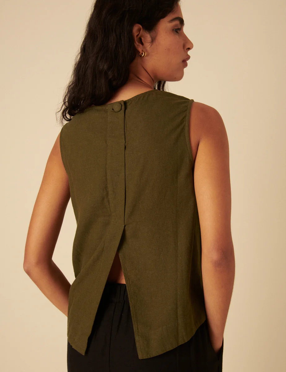 Green Linen-Blend Swing Top - Image 6