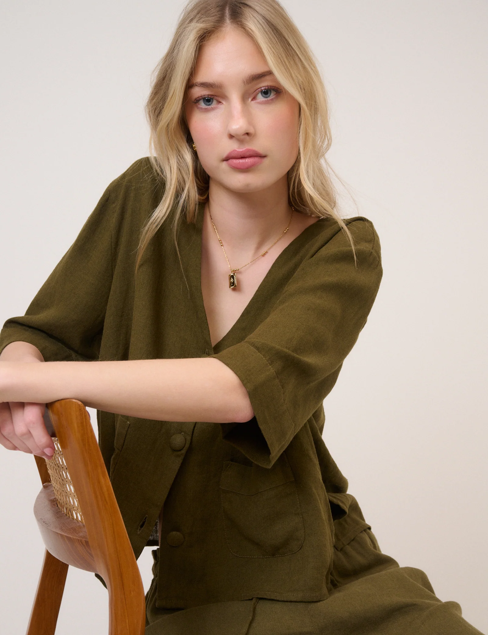 Green Linen-Blend Short Sleeve Shirt - Image 4