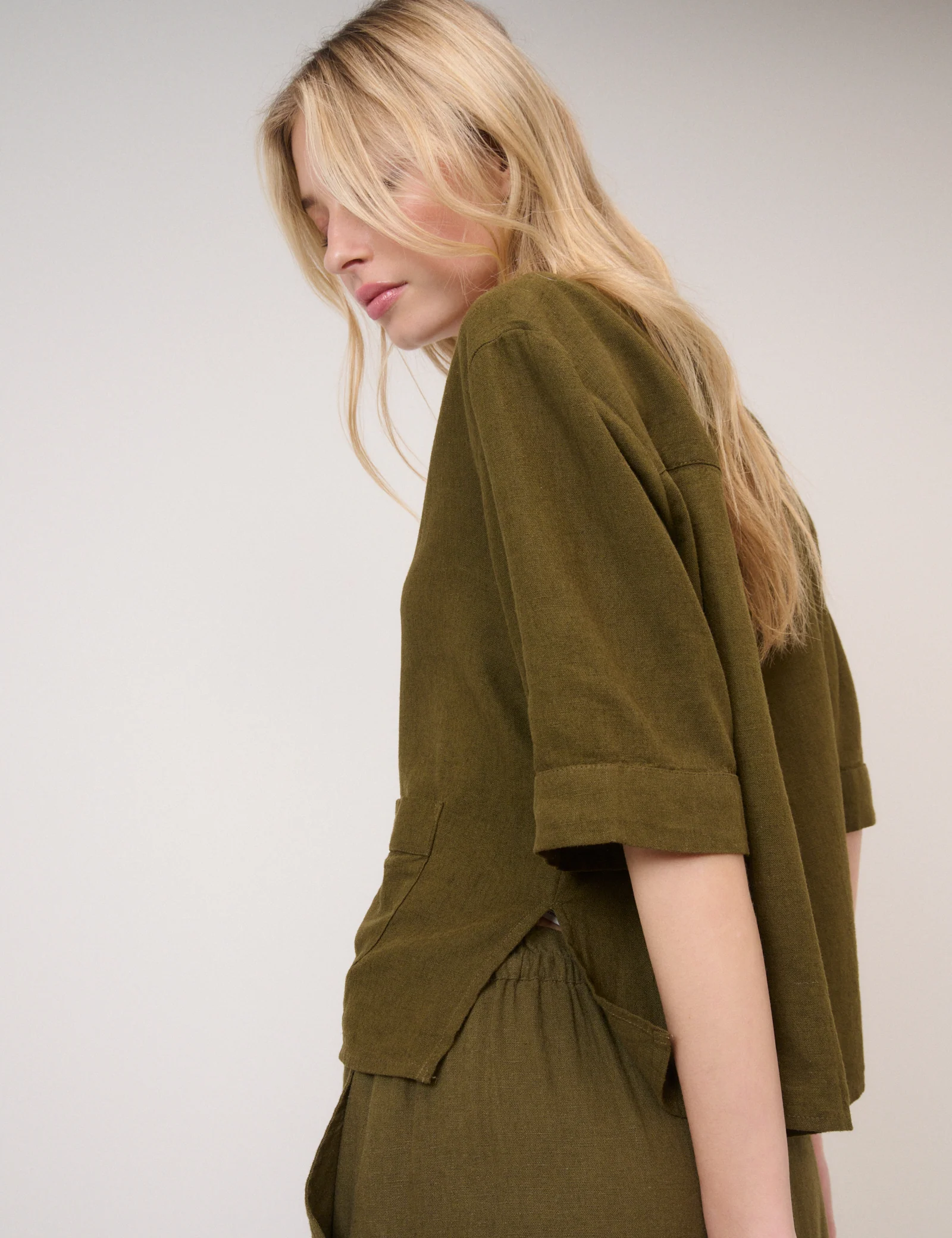 Green Linen-Blend Short Sleeve Shirt - Image 5