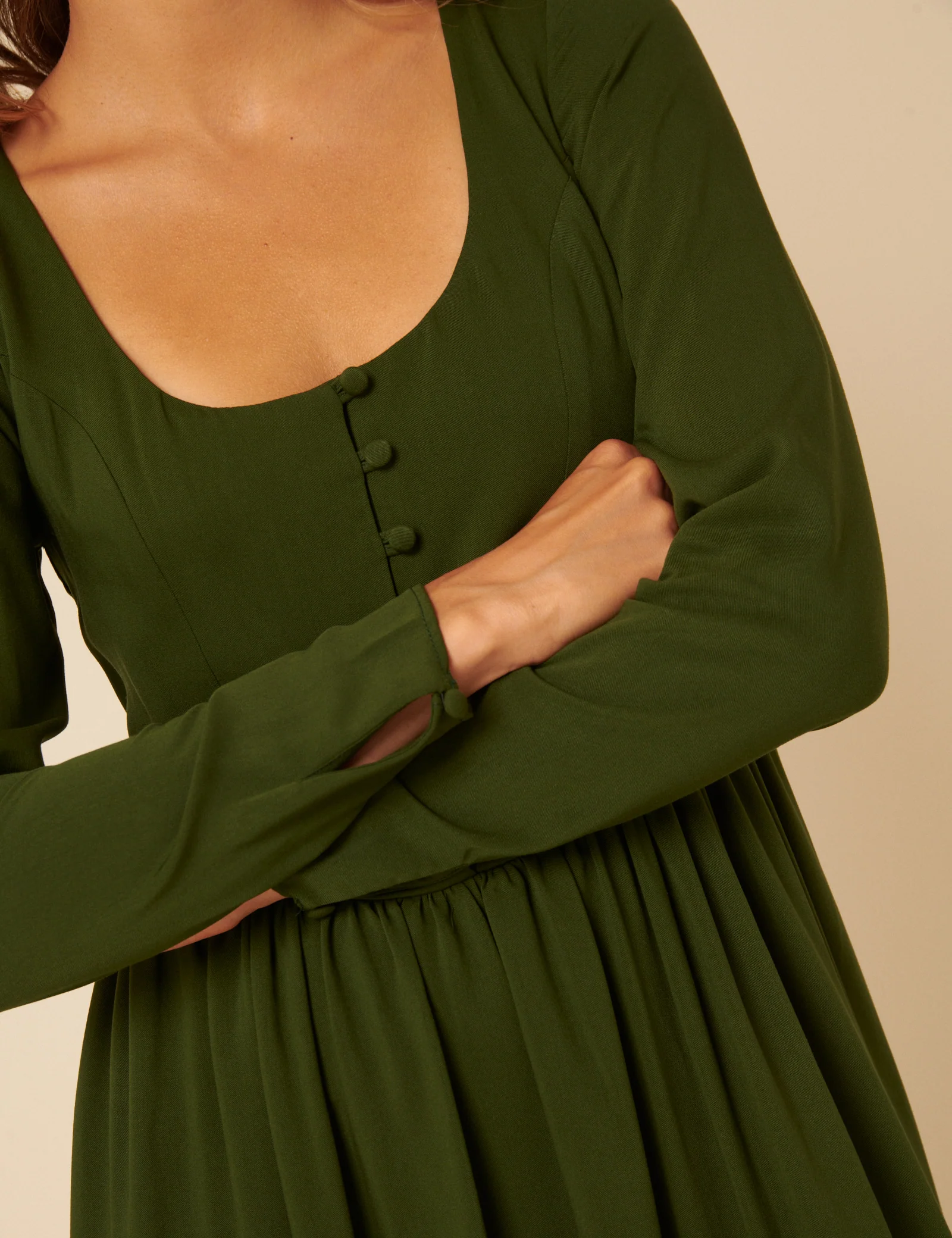 Green Long Sleeve Cora Midi Dress - Image 3
