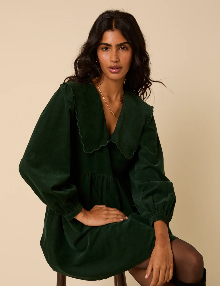 Green Peter Pan Collar Cord Cassis Mini Dress - Image 2