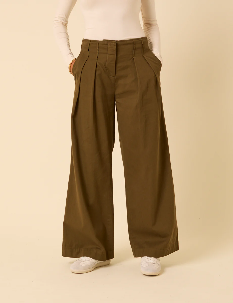 Green Pleated High-Waisted Trousers - Image 2