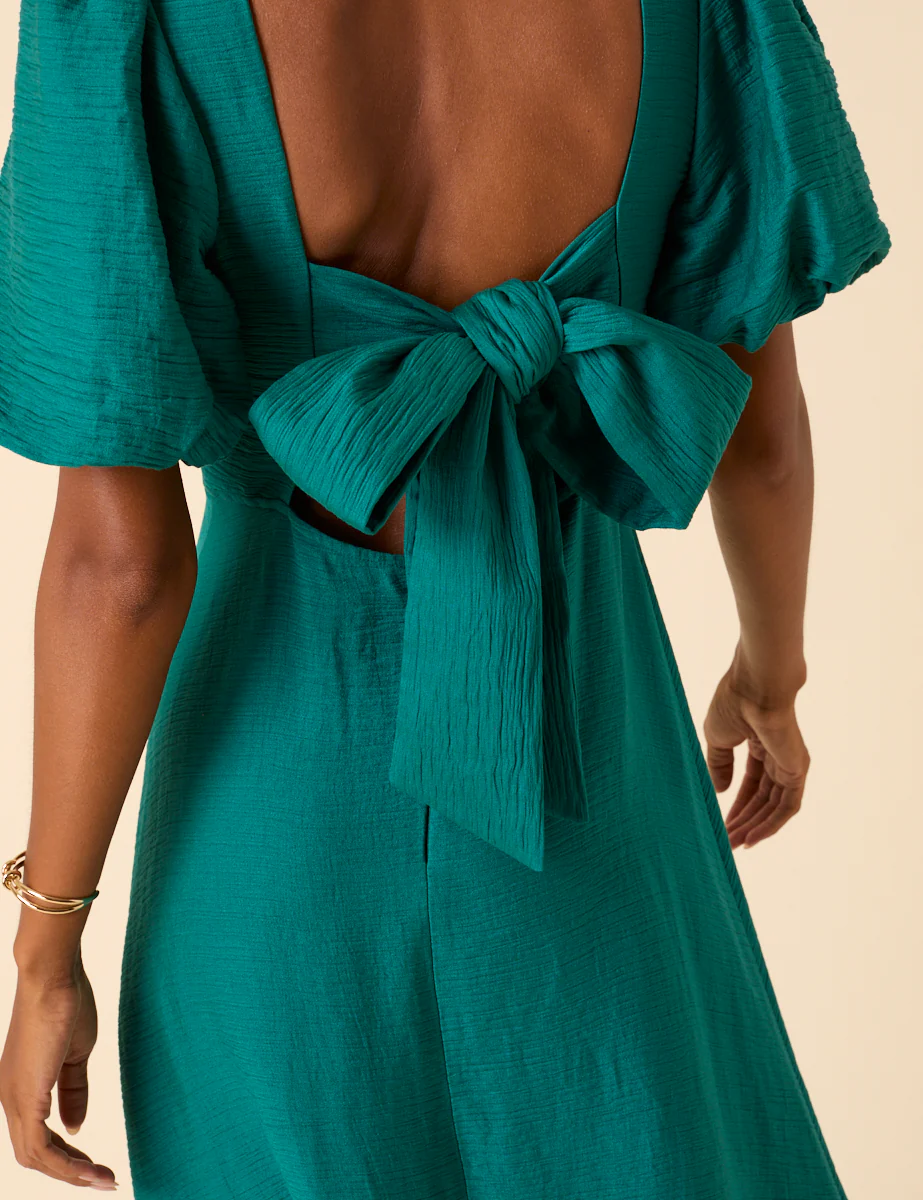 Green Puff Sleeve Zola Midi Dress - Image 2