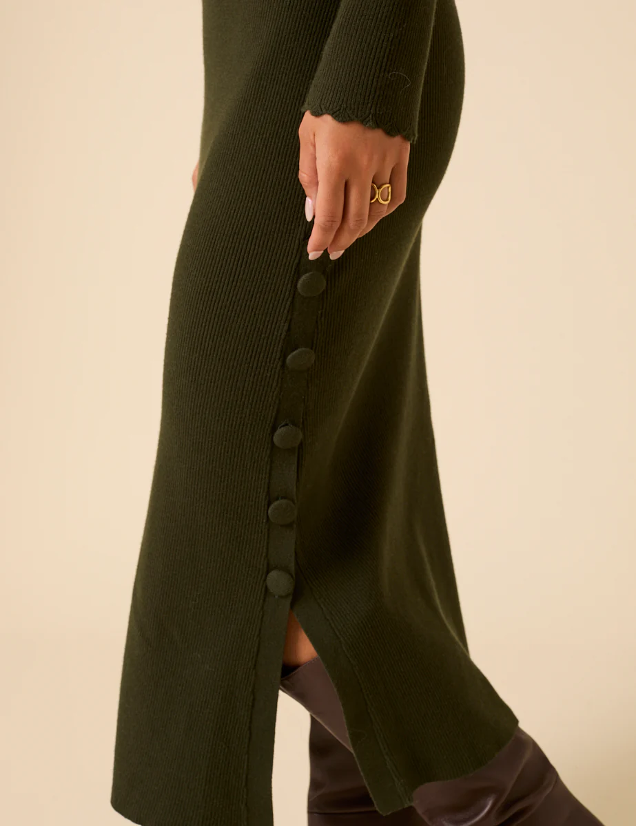 Dark Green Knitted Long Sleeve Midi Dress - Image 2