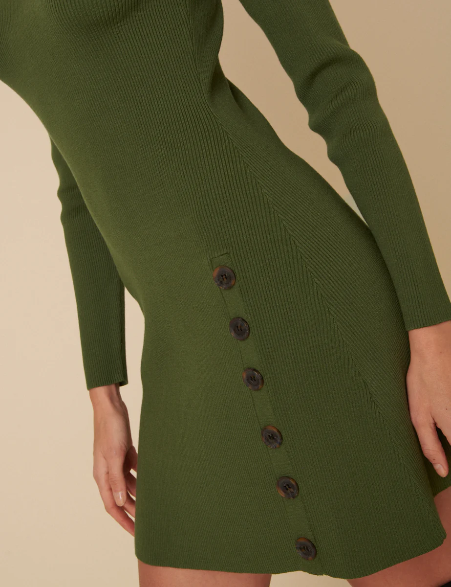 Green Ribbed Long Sleeve Mini Dress - Image 2