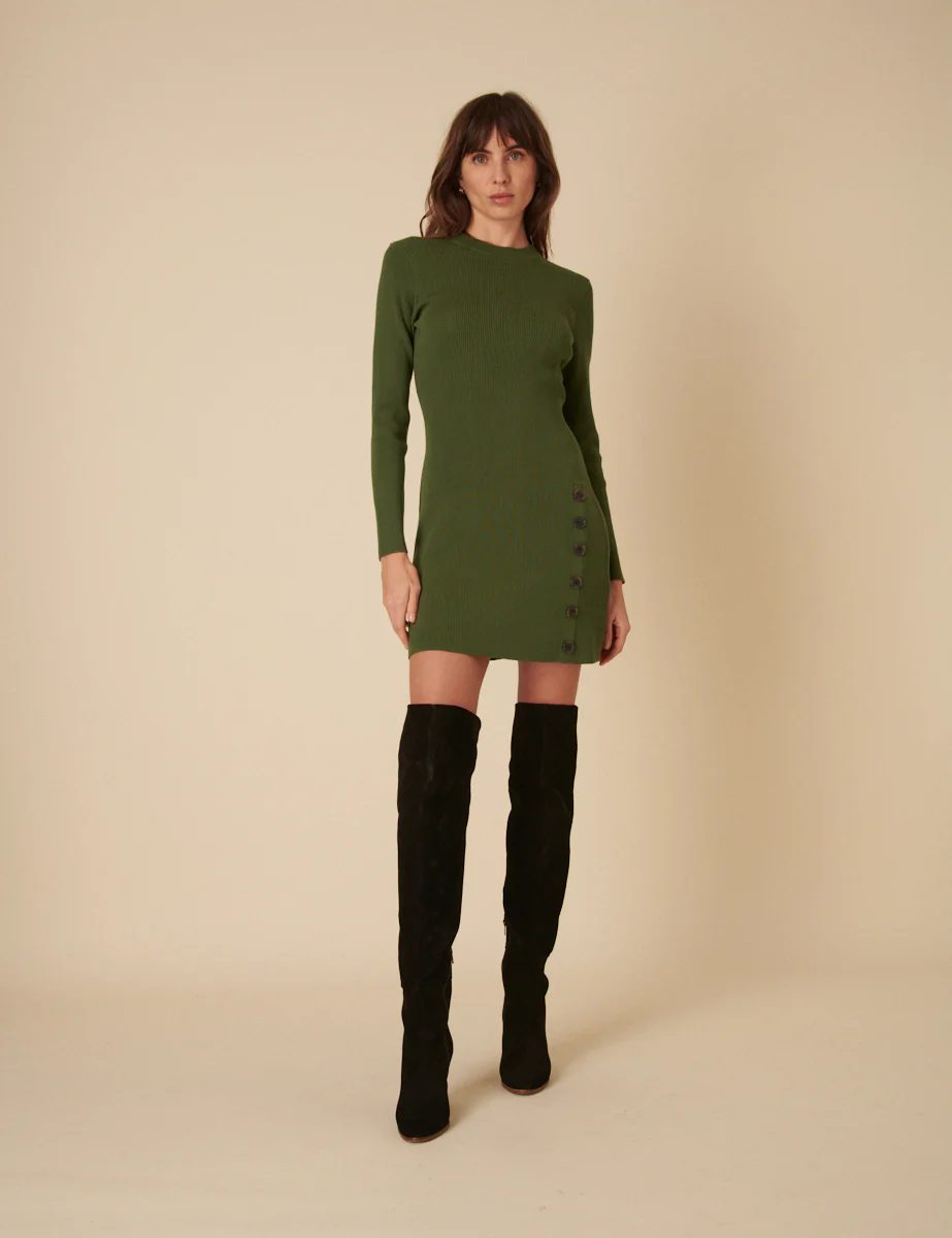 Green Ribbed Long Sleeve Mini Dress - Image 4