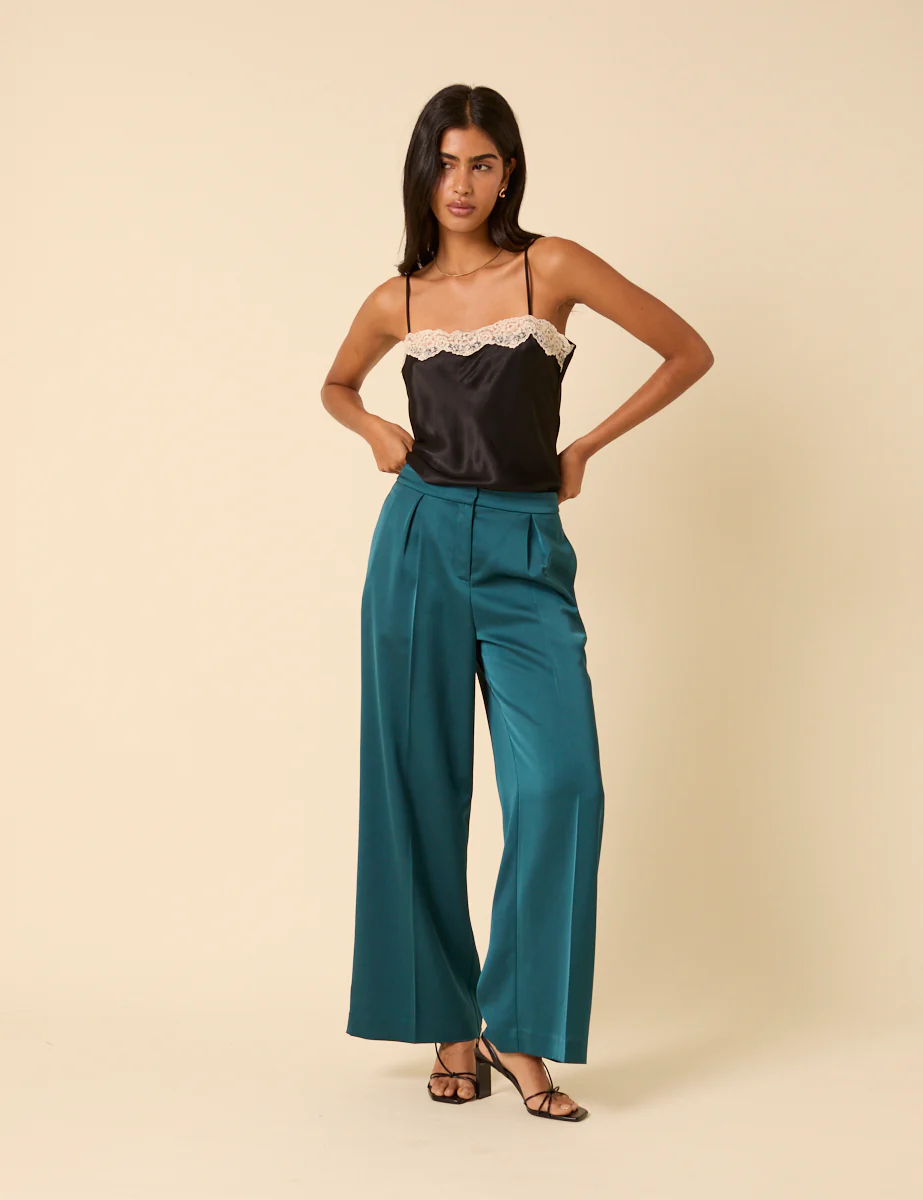 Turquoise Satin Tailored Trousers - Image 5
