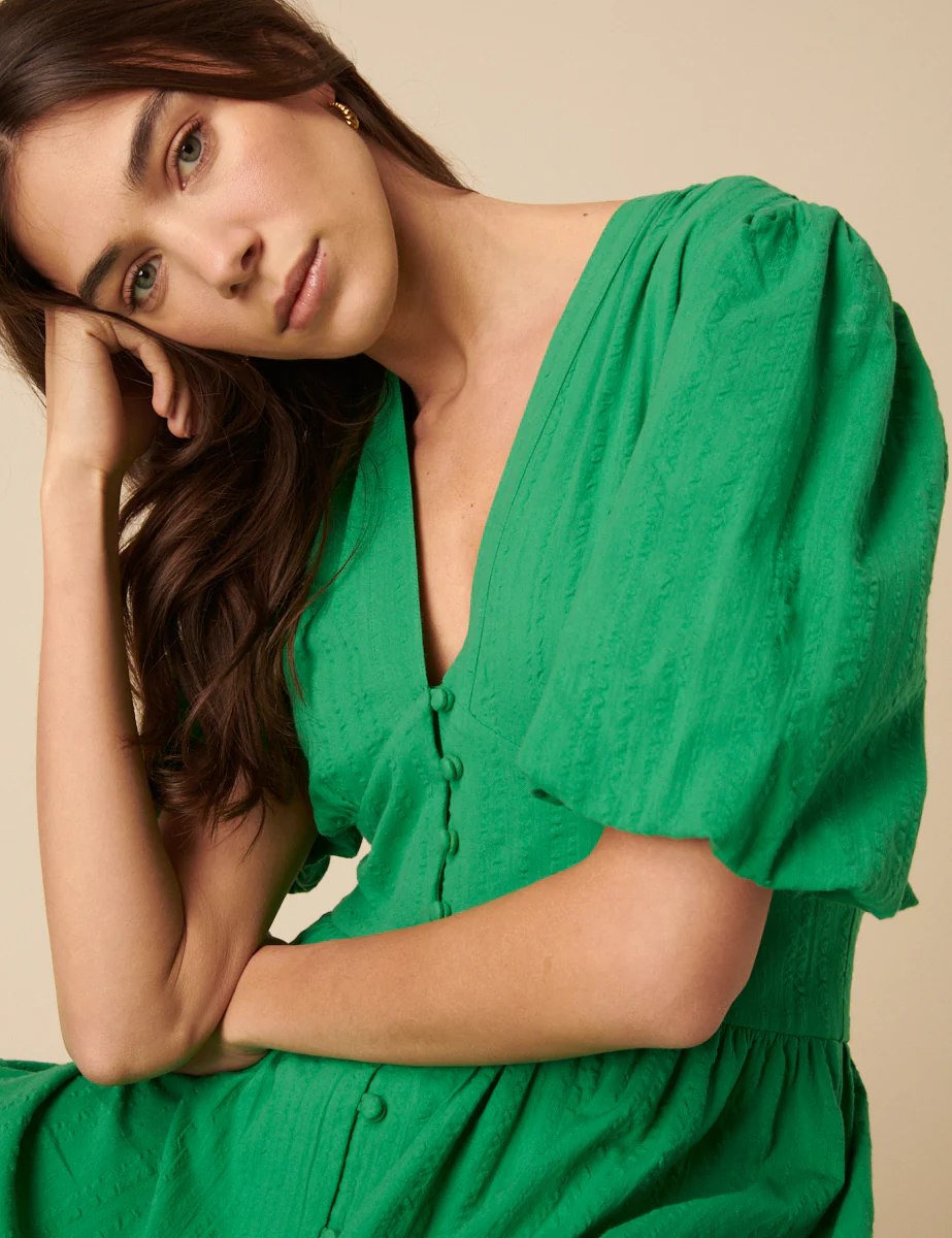 Green Short Sleeve Starlight Midi Dress - Image 2