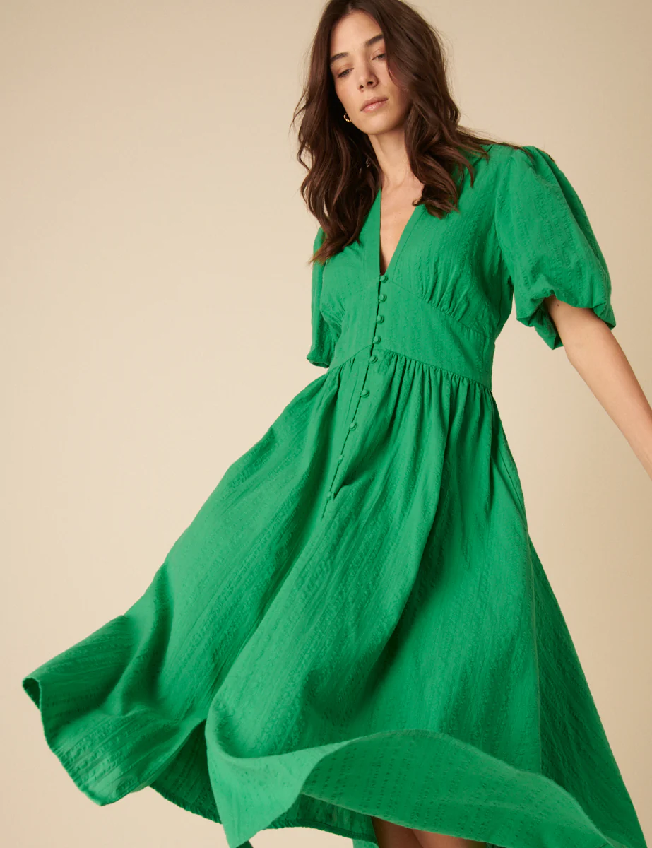 Green Short Sleeve Starlight Midi Dress - Image 4