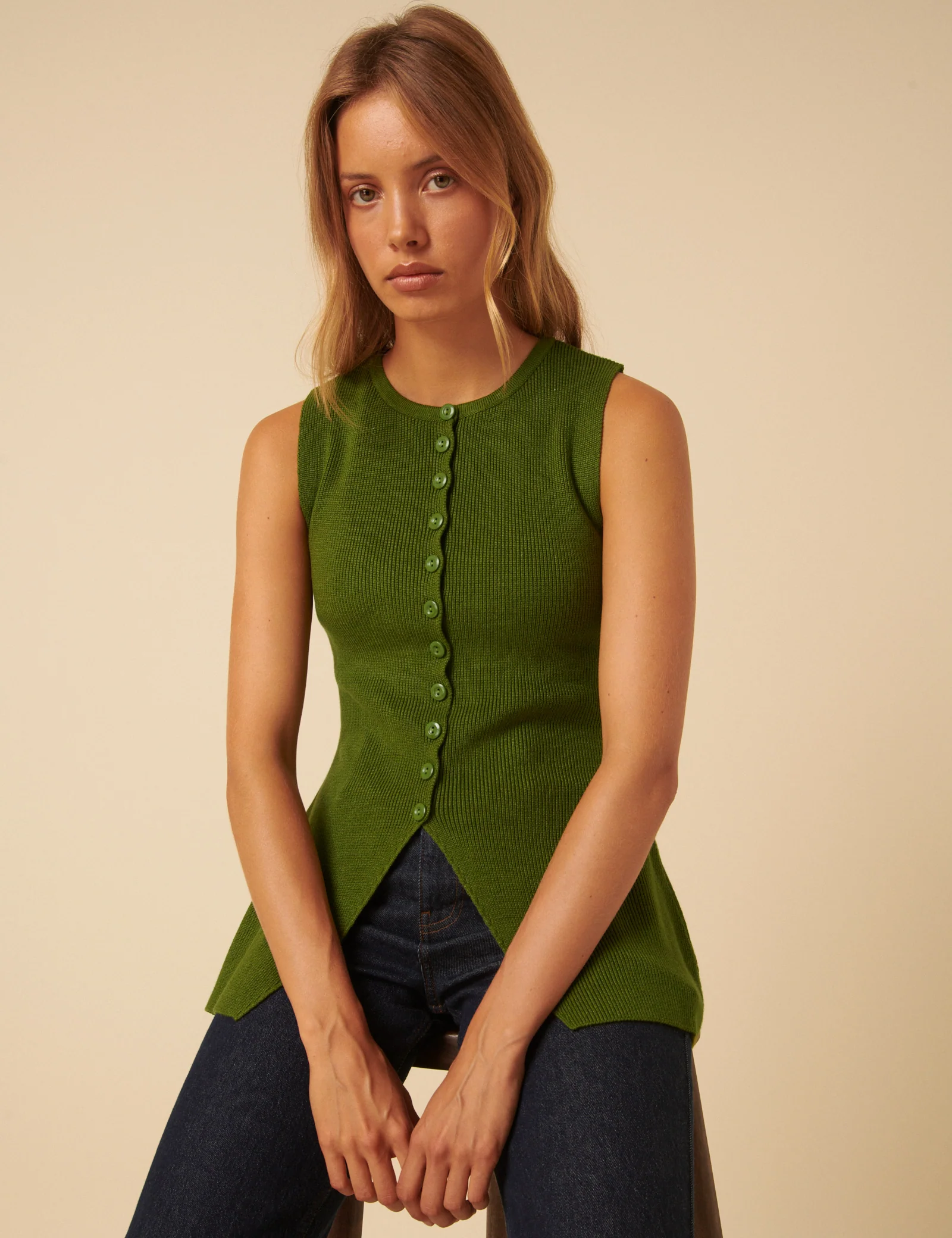 Green Longline Knitted Waistcoat - Image 3