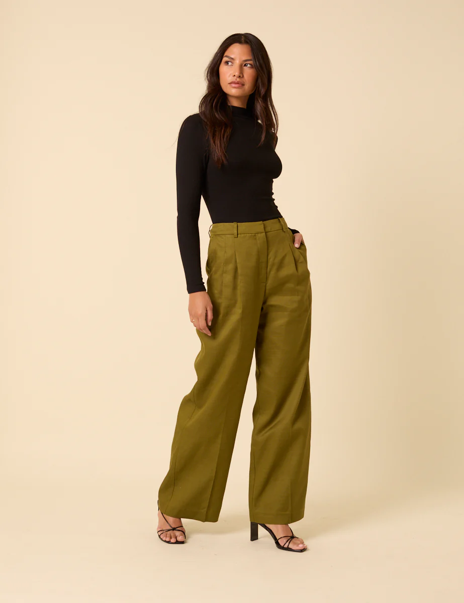 Green Tailored Wide Leg Trousers - Image 3